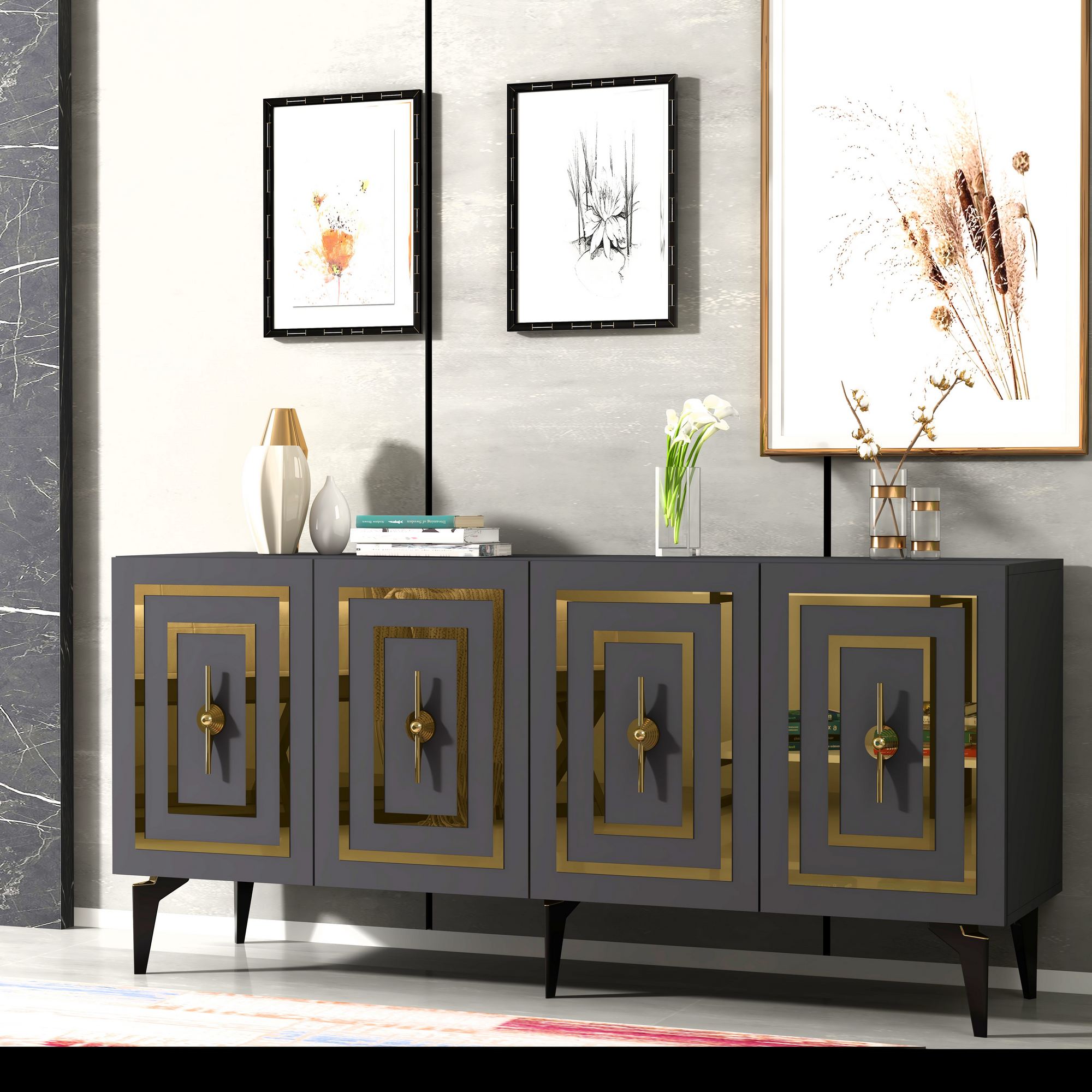Aparador de painel de partículas revestido a melamina – 150cm – Antracite
