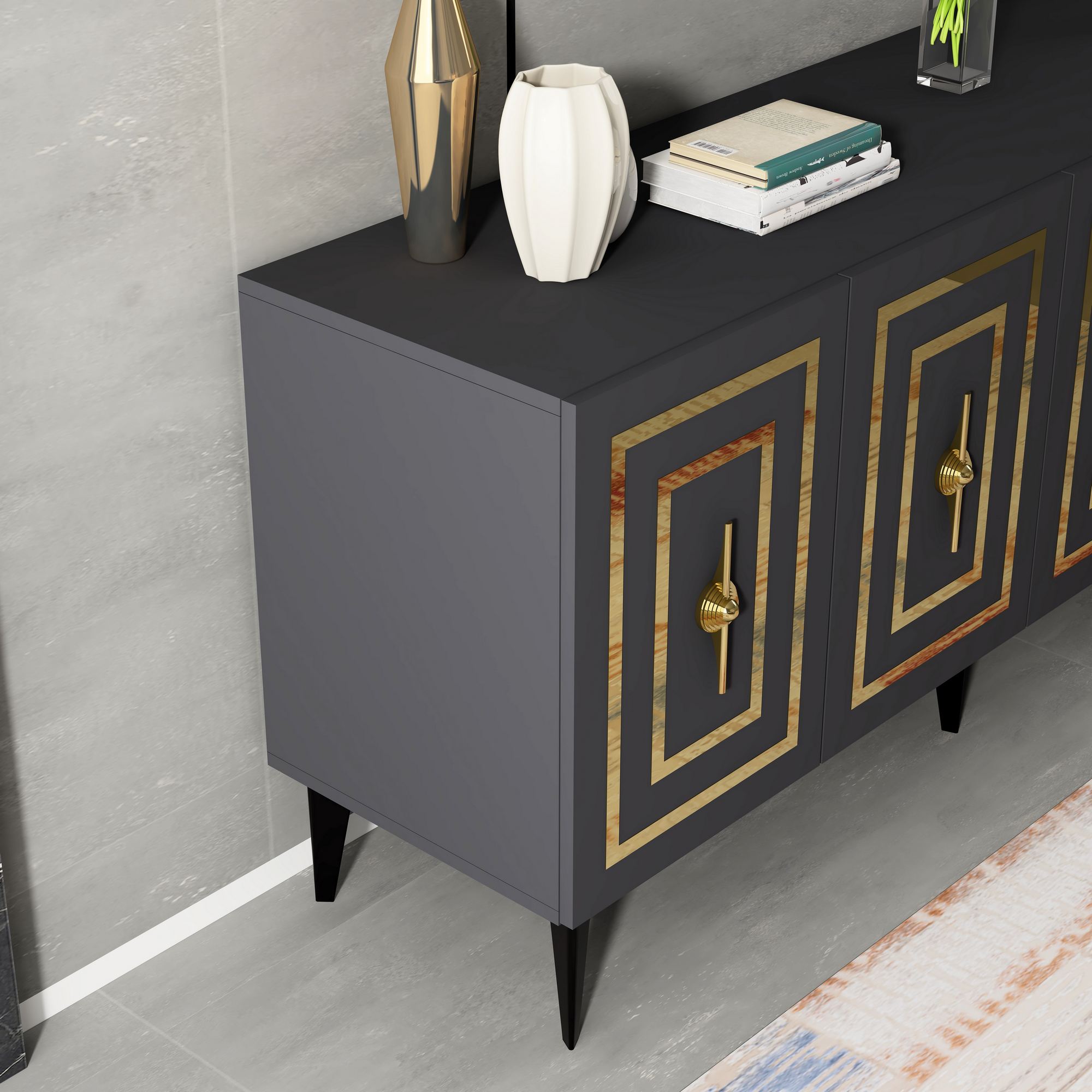 Aparador de painel de partículas revestido a melamina – 150cm – Antracite