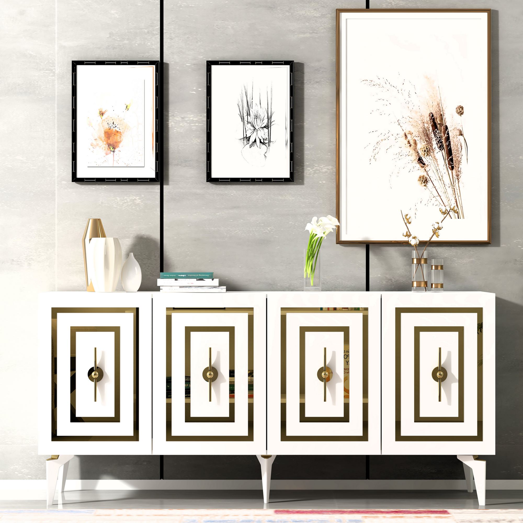 Aparador – 150 cm x 79 cm x 40 cm – Branco – Painel de Partículas revestido a melamina