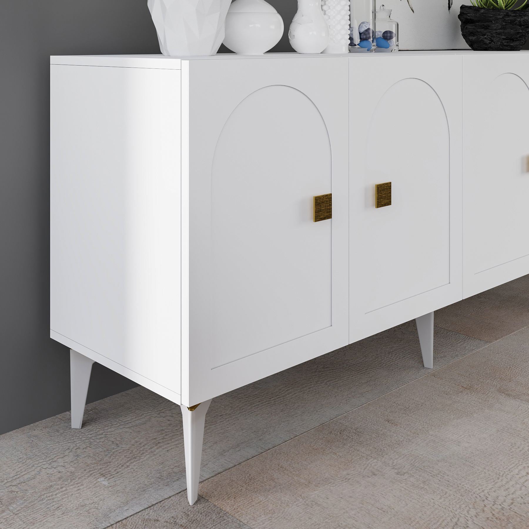 Aparador – 150cm x 79cm x 40cm – Branco e Dourado – Painel de Partículas