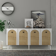 Aparador de parede – 150cm x 79cm x 40cm – Branco e Carvalho Safira – Painéis de partículas