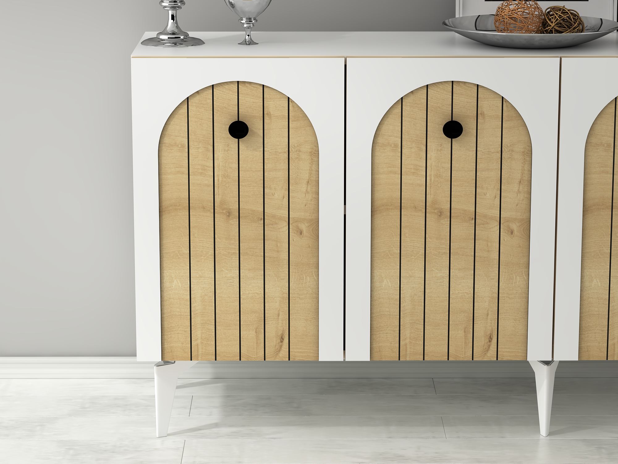Aparador de parede – 150cm x 79cm x 40cm – Branco e Carvalho Safira – Painéis de partículas