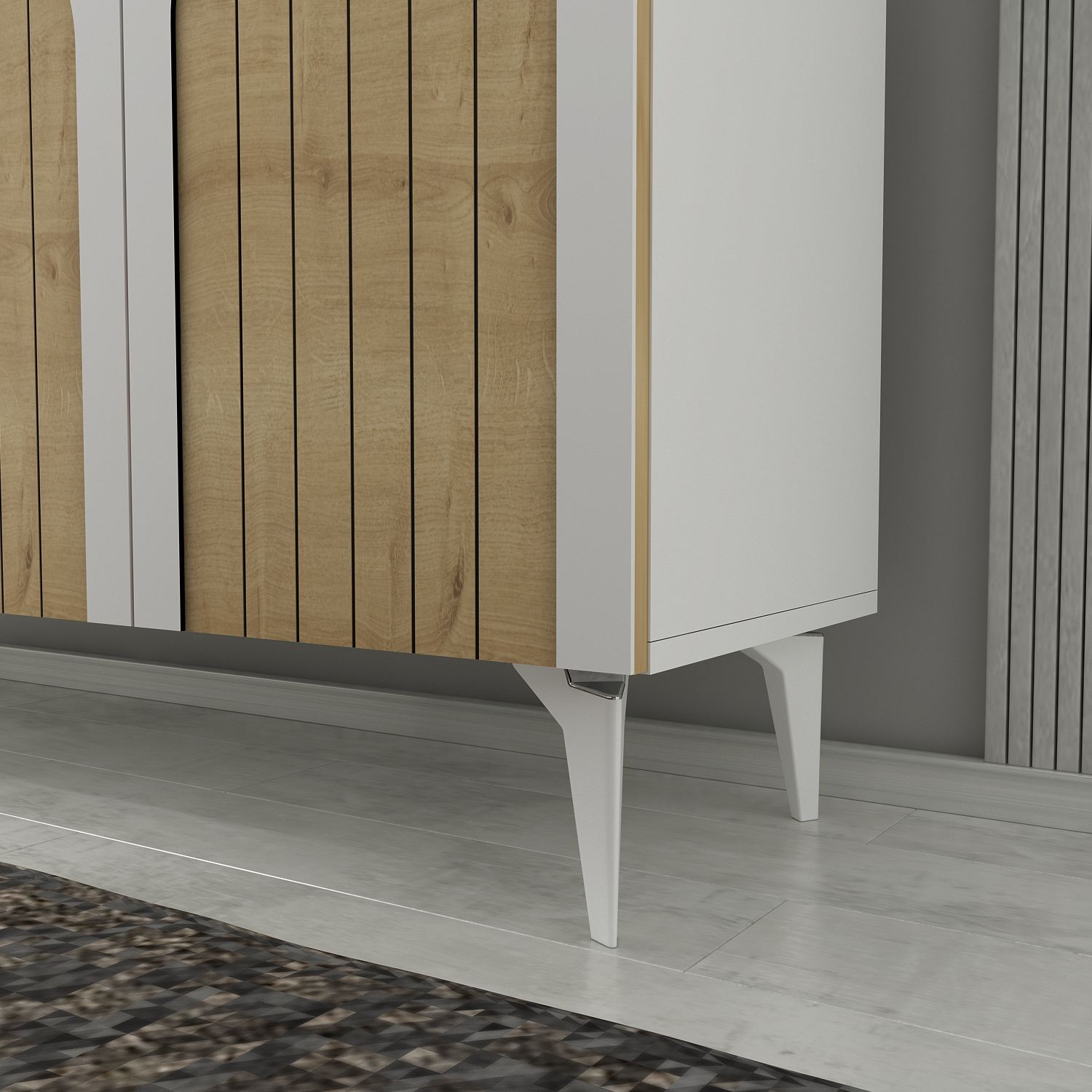 Aparador de parede – 150cm x 79cm x 40cm – Branco e Carvalho Safira – Painéis de partículas