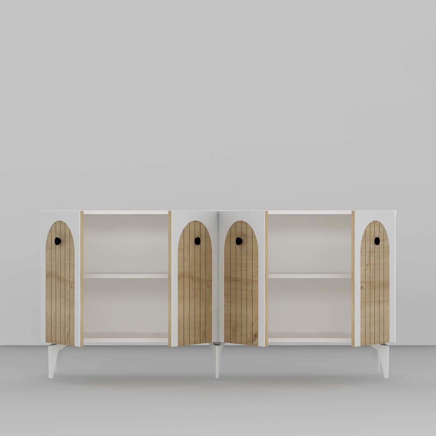 Aparador de parede – 150cm x 79cm x 40cm – Branco e Carvalho Safira – Painéis de partículas