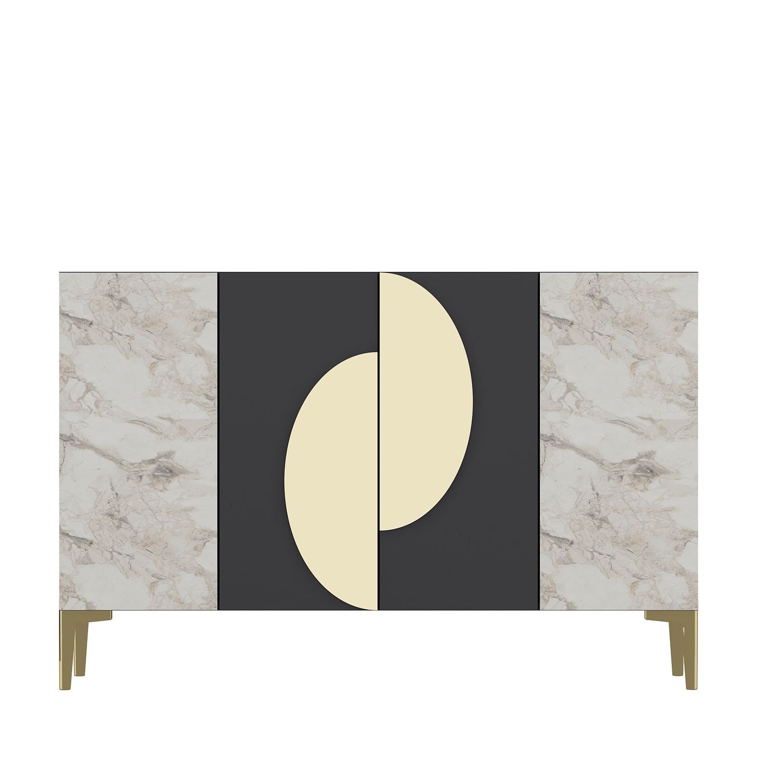 Aparador – 120 cm – Antracite, Mármore de Éfeso e Ouro – Aglomerado revestido de melamina