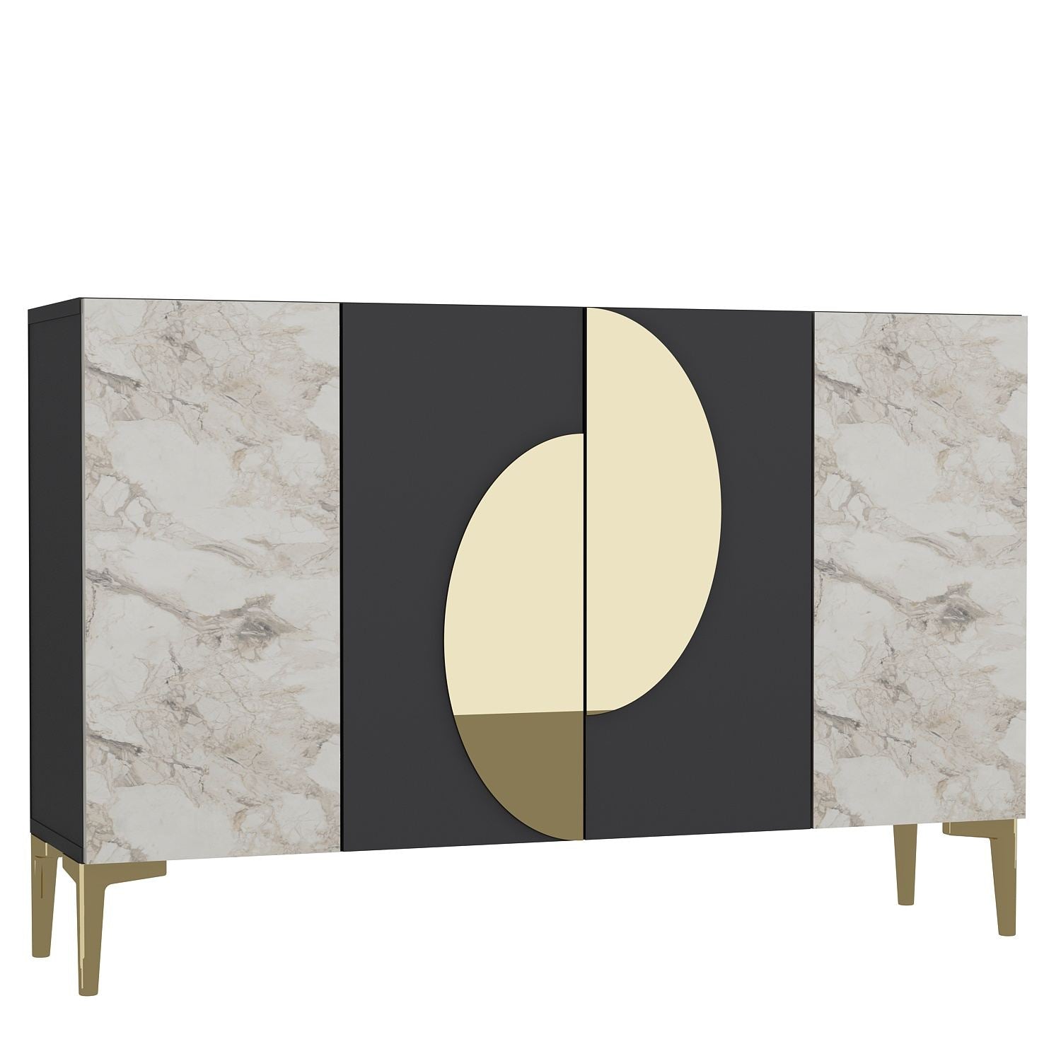 Aparador – 120 cm – Antracite, Mármore de Éfeso e Ouro – Aglomerado revestido de melamina