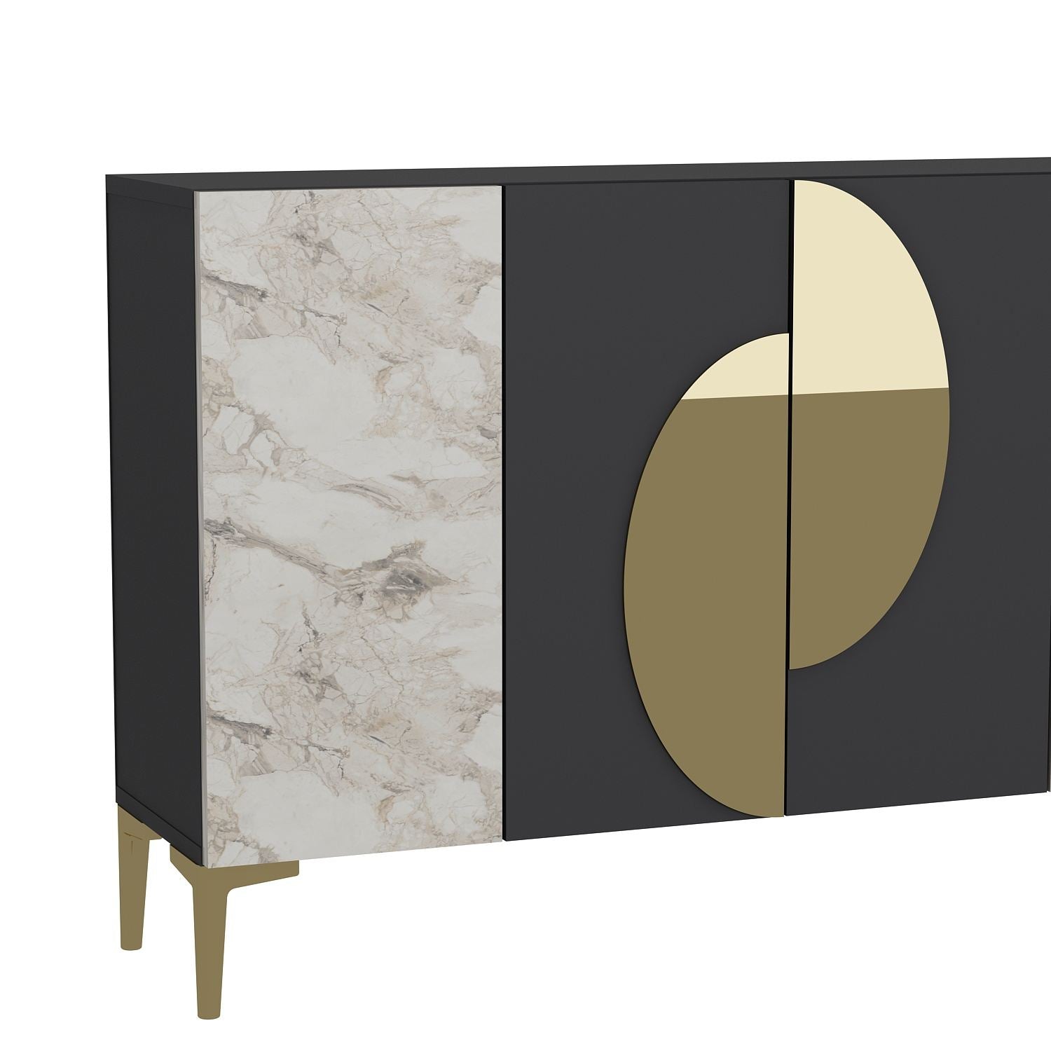 Aparador – 120 cm – Antracite, Mármore de Éfeso e Ouro – Aglomerado revestido de melamina