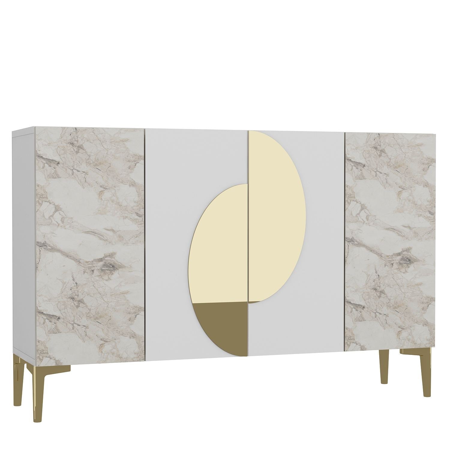 Aparador – 120cm x 75cm x 29.6cm – Branco, Mármore de Éfeso, Dourado – Aglomerado
