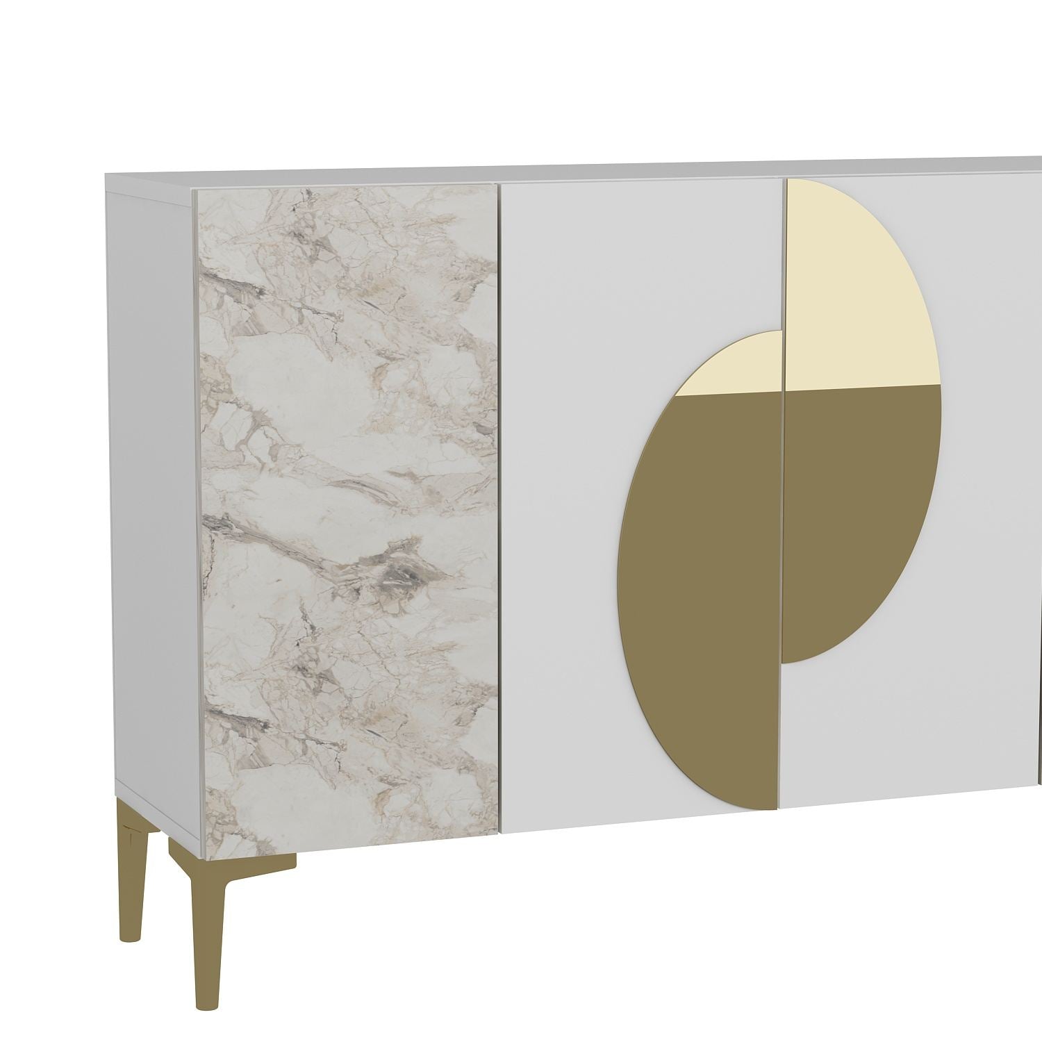 Aparador – 120cm x 75cm x 29.6cm – Branco, Mármore de Éfeso, Dourado – Aglomerado