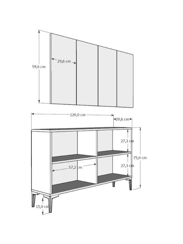 Aparador – 120cm x 75cm x 29.6cm – Branco, Mármore de Éfeso, Dourado – Aglomerado