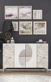 Aparador de MDF – 120 cm – Branco, Mármore de Éfeso, Prata