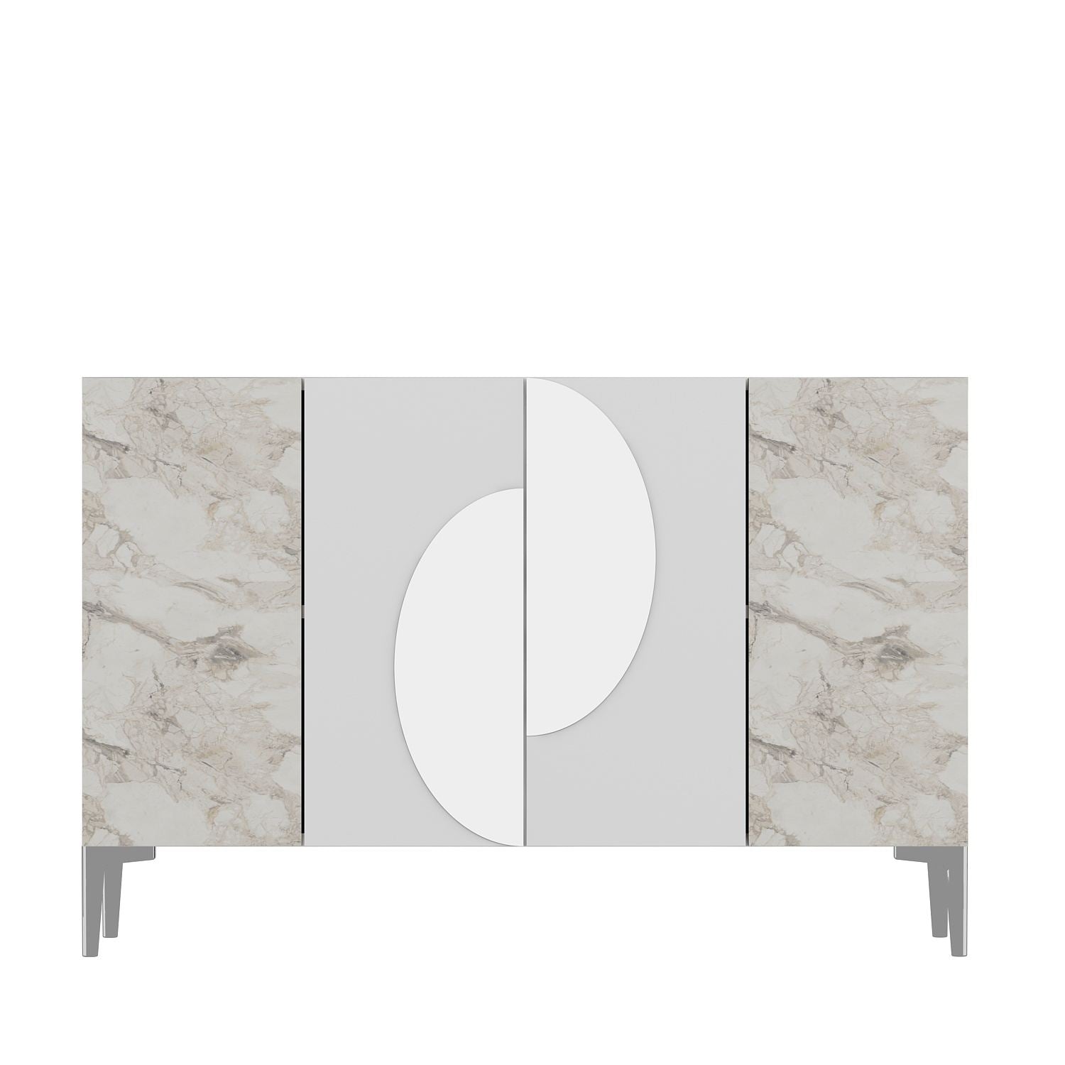 Aparador de MDF – 120 cm – Branco, Mármore de Éfeso, Prata