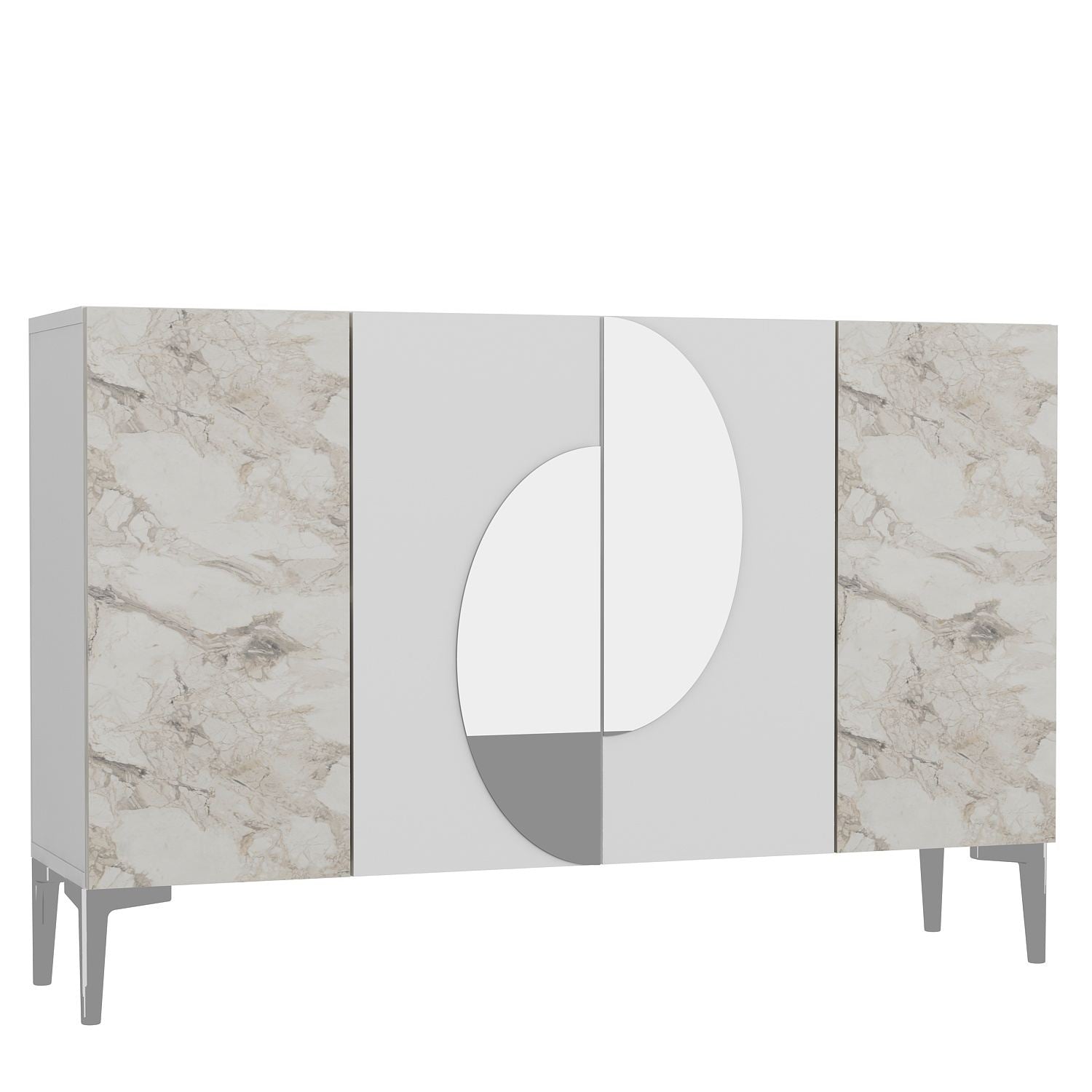 Aparador de MDF – 120 cm – Branco, Mármore de Éfeso, Prata