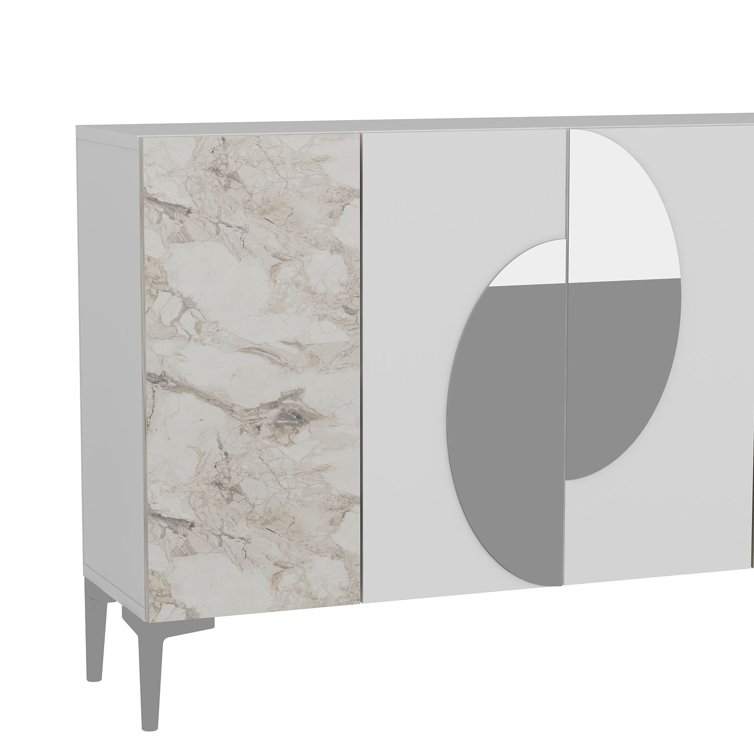 Aparador de MDF – 120 cm – Branco, Mármore de Éfeso, Prata
