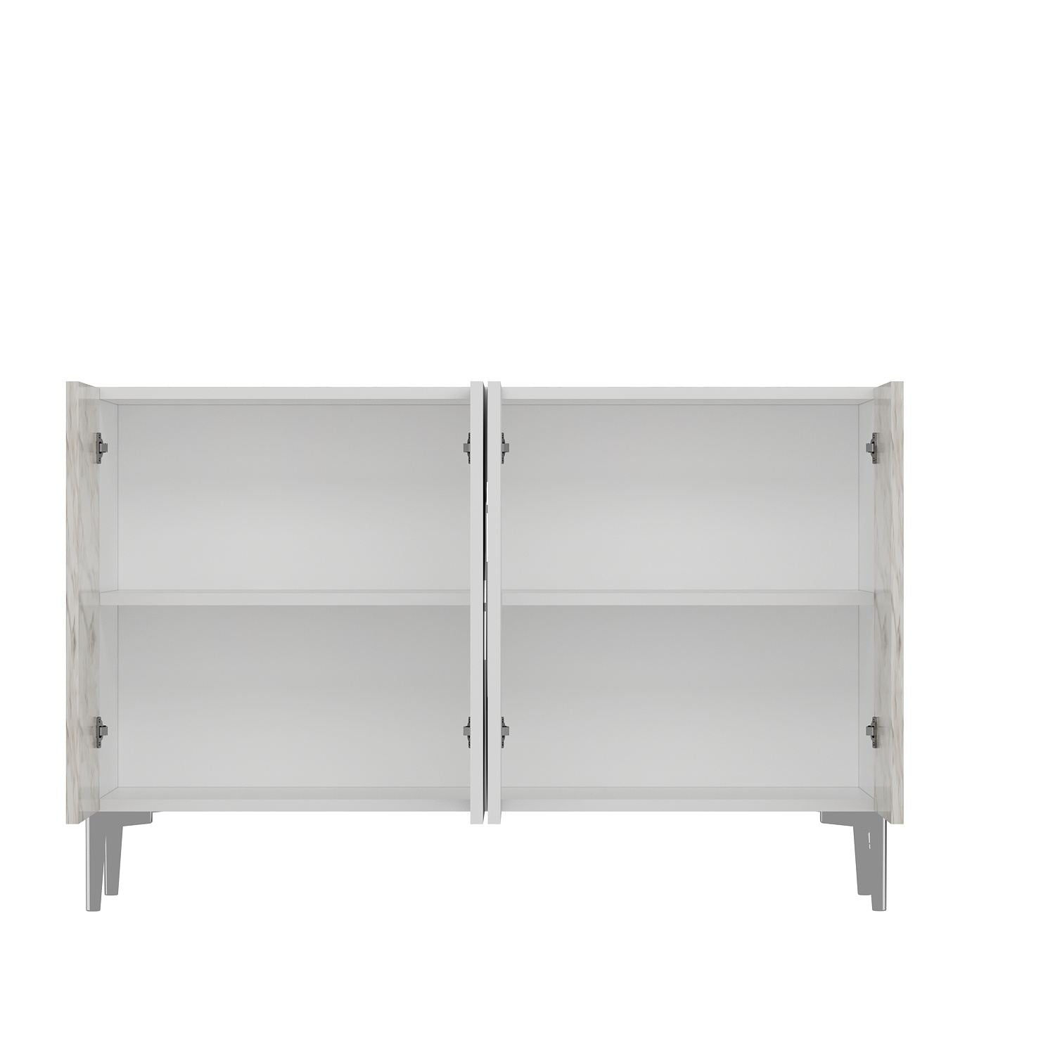 Aparador de MDF – 120 cm – Branco, Mármore de Éfeso, Prata