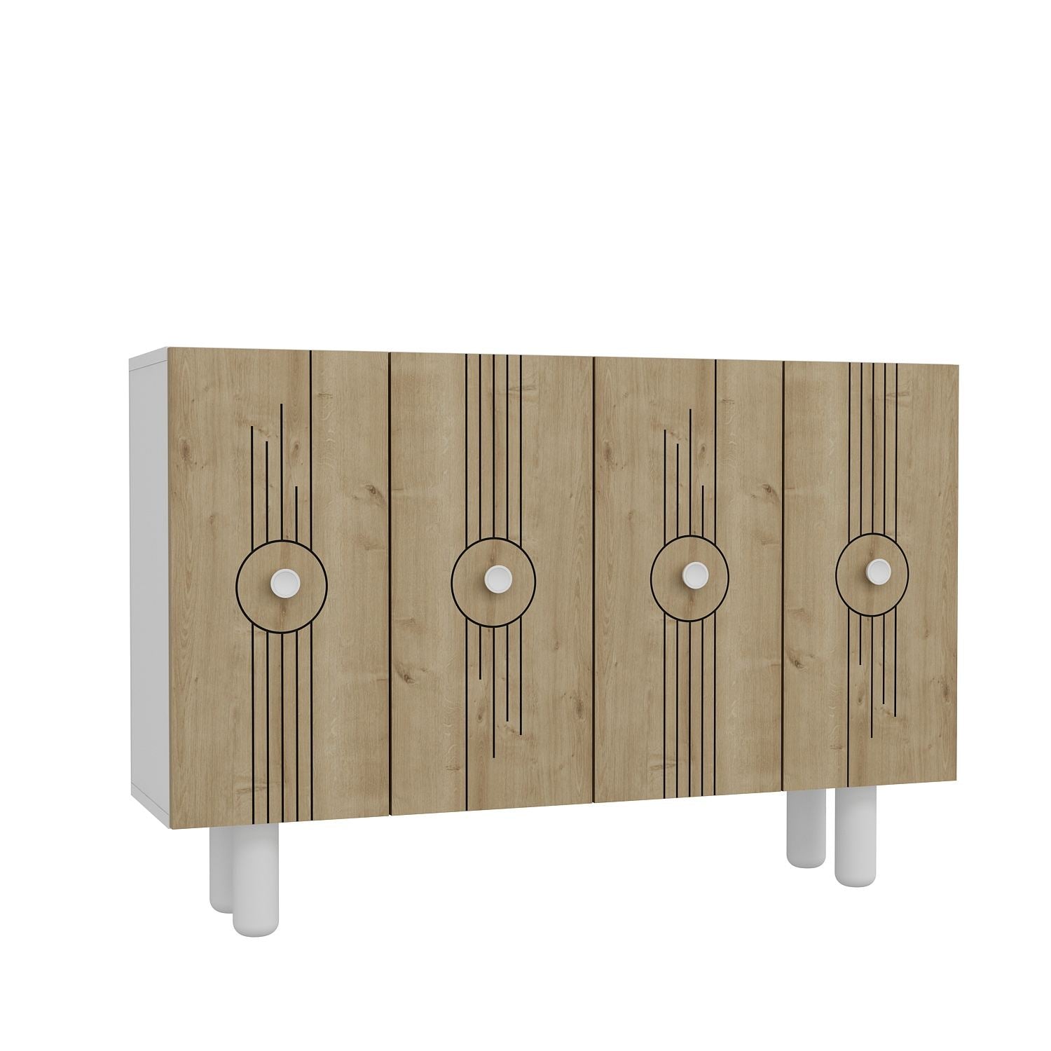 Aparador – 120cm x 75cm x 29,6cm – Branco e Carvalho Safira – Aglomerado revestido de melamina