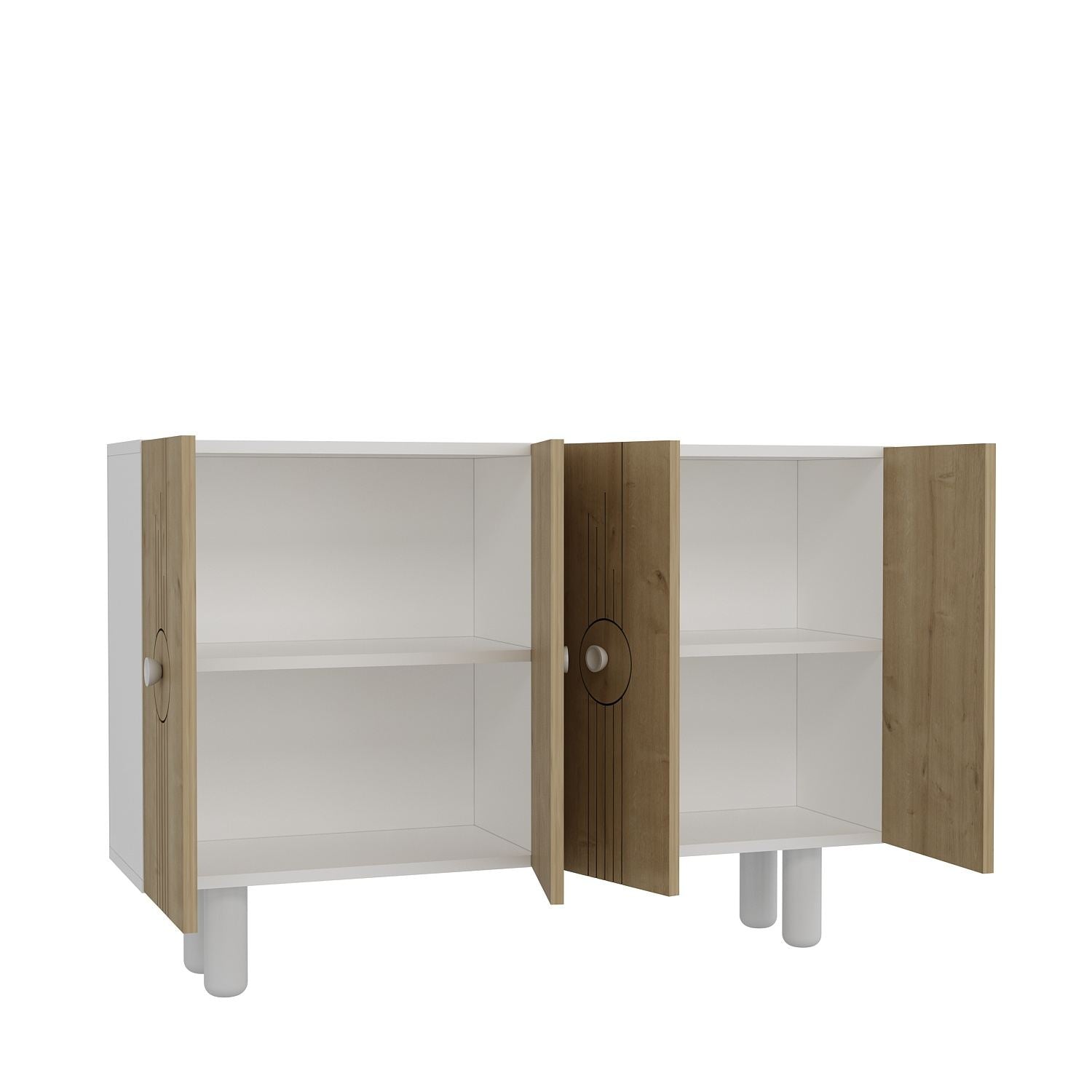 Aparador – 120cm x 75cm x 29,6cm – Branco e Carvalho Safira – Aglomerado revestido de melamina