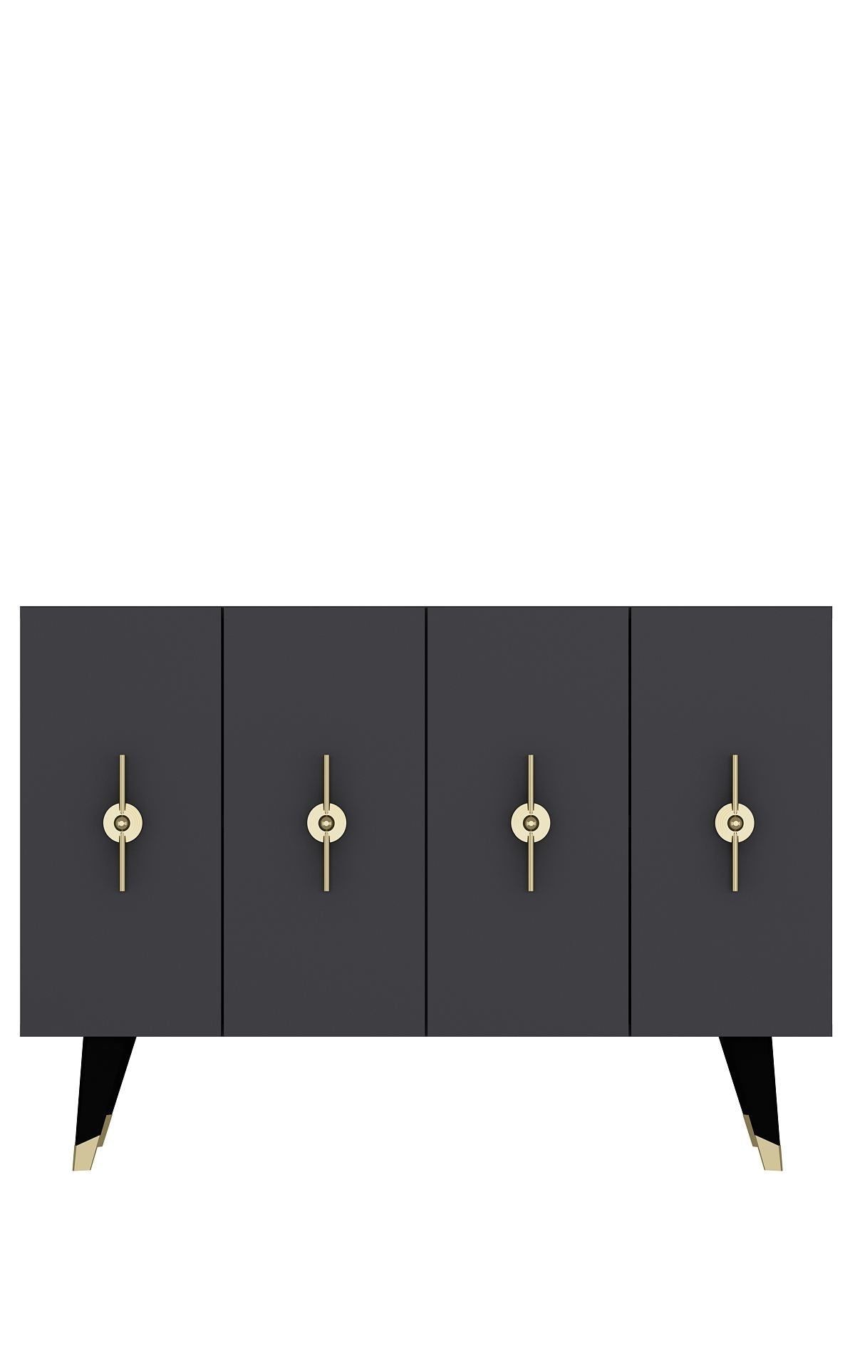 Aparador – 120 cm x 80 cm x 29,6 cm – Dourado e Antracite – Painel de partículas revestido de melamina
