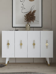 Aparador de madeira aglomerada revestida de melamina – 120 cm x 80 cm x 29,6 cm – Dourado e Branco