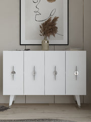 Aparador – 120cm x 80cm x 29,6cm – Prata e Branco – Painel de Partículas com Melamina