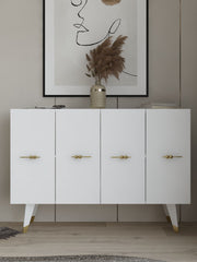 Aparador de madeira aglomerada revestido de melamina – 120x80x29,6 cm – dourado e branco