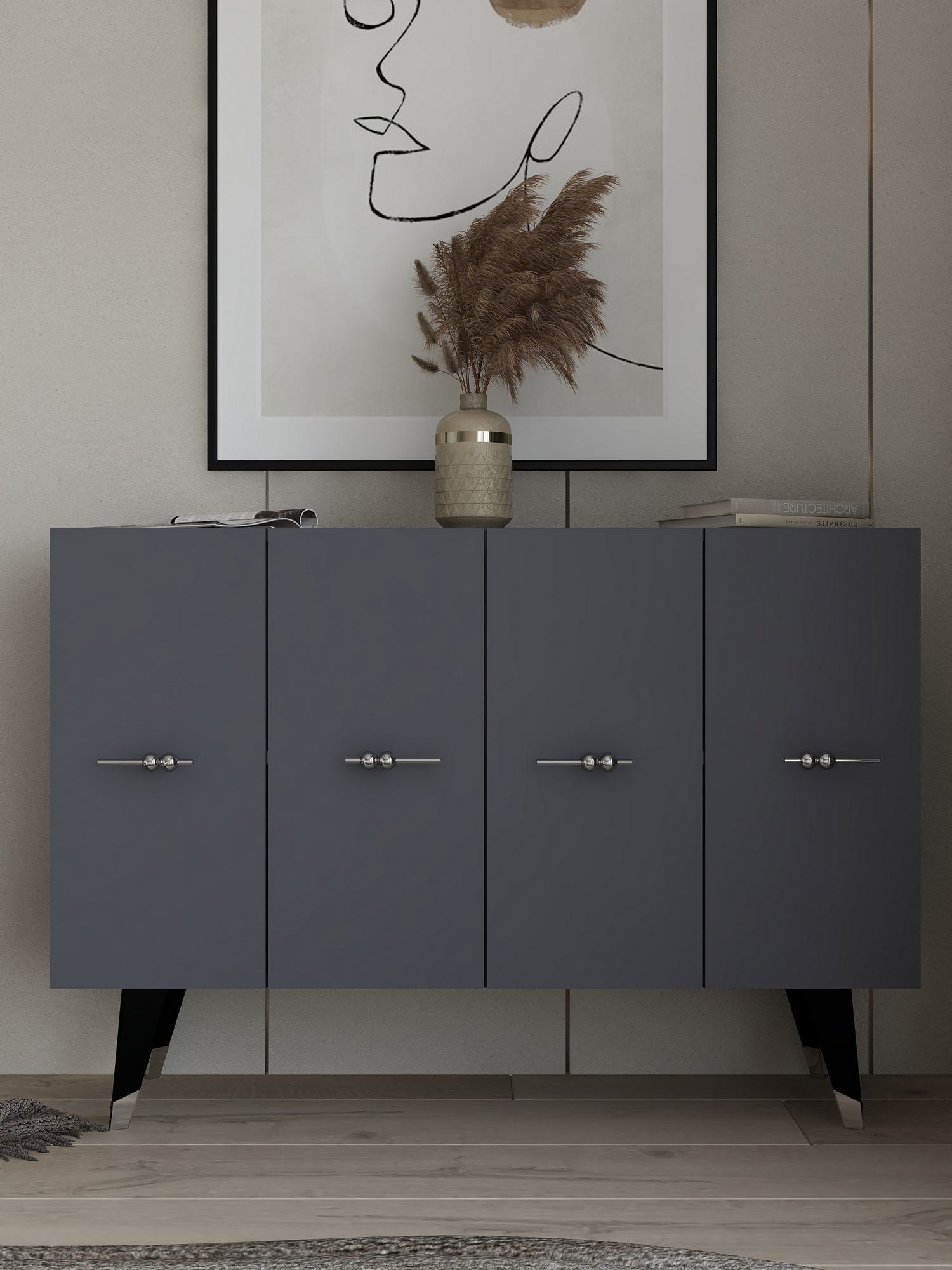 Aparador – 120 cm x 80 cm x 29,6 cm – Prata e Antracite – Painel de partículas revestido de melamina