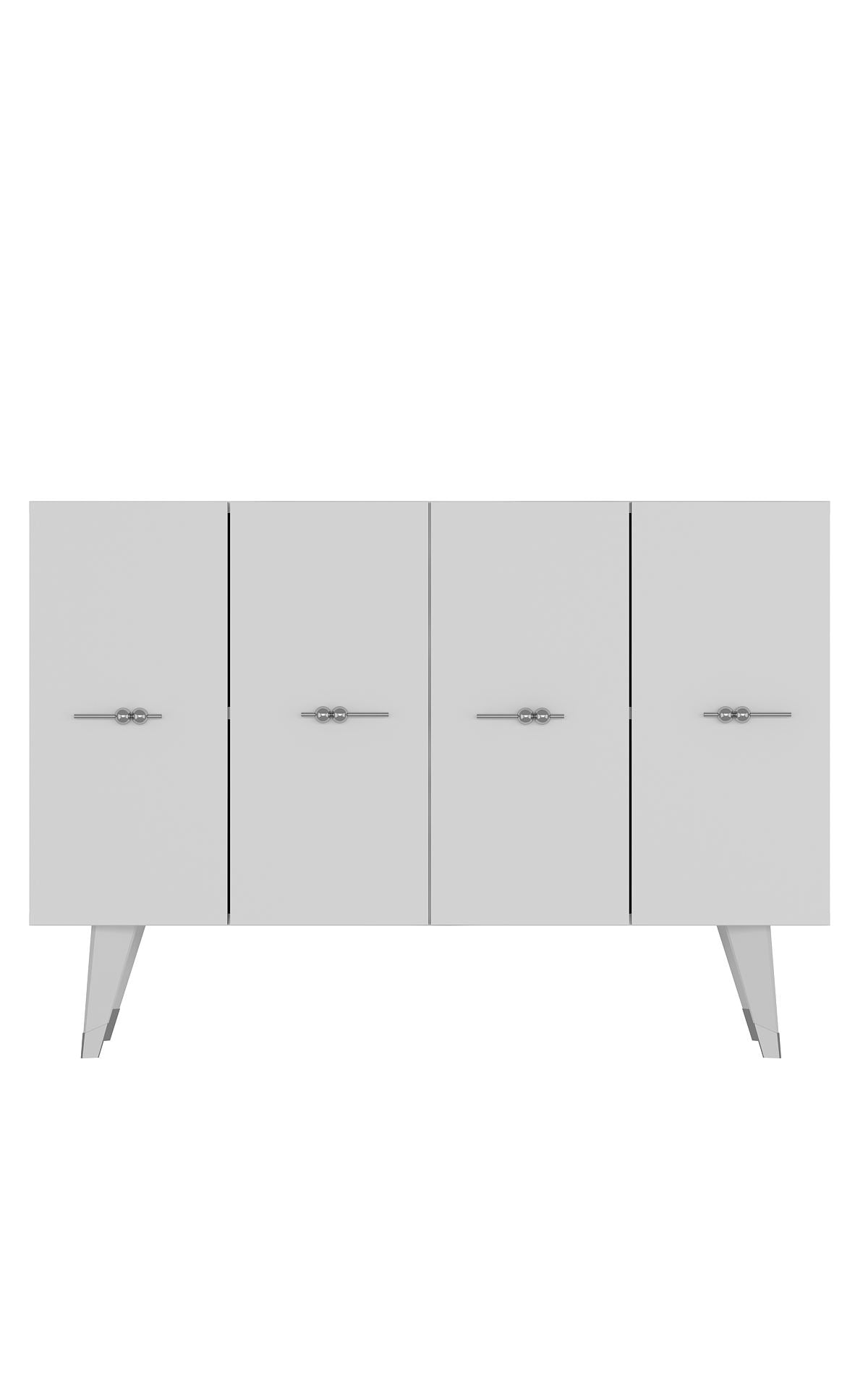 Aparador – 120cm x 80cm x 29,6cm – Prata e Branco – Painel de Partículas