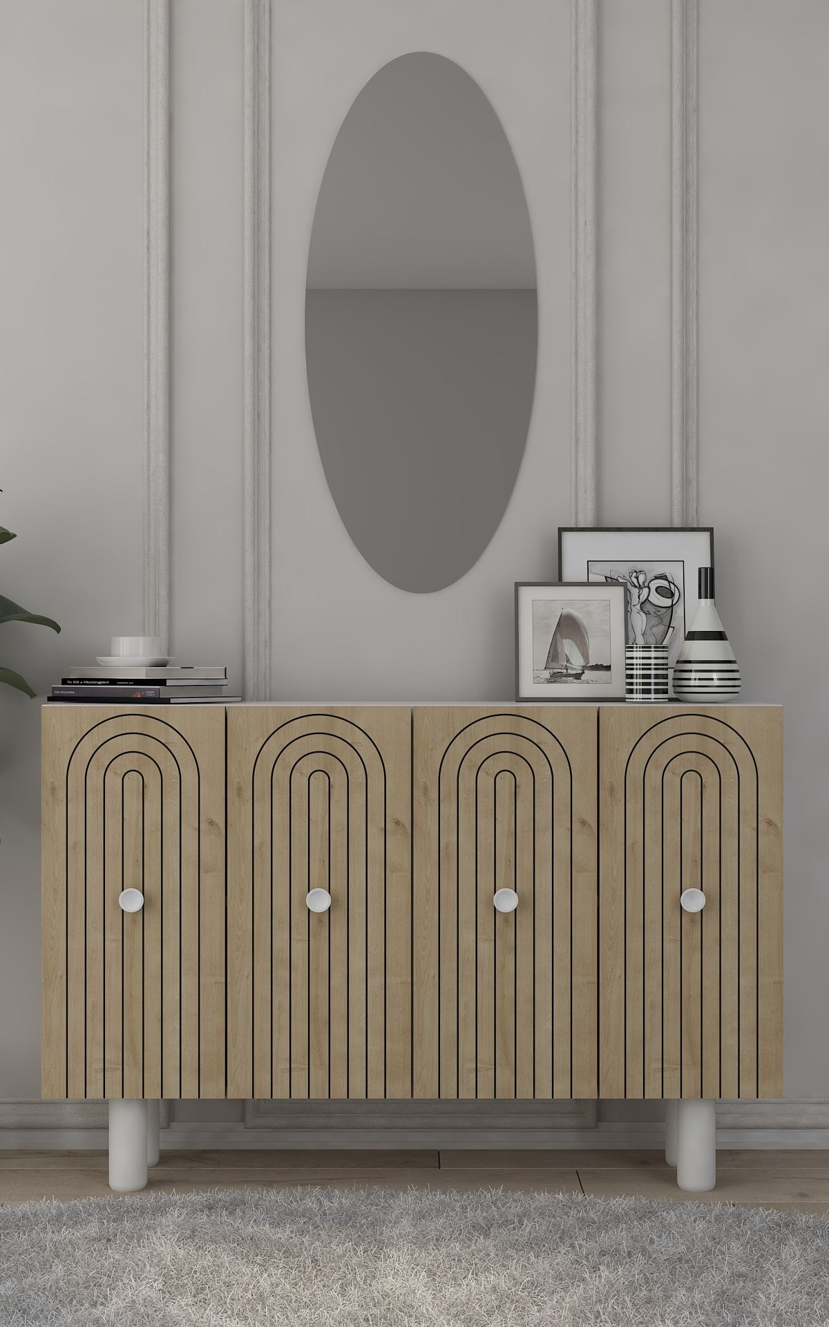 Aparador – 120cm x 75cm x 29,6cm – Branco e Carvalho Safira – Aglomerado revestido de melamina