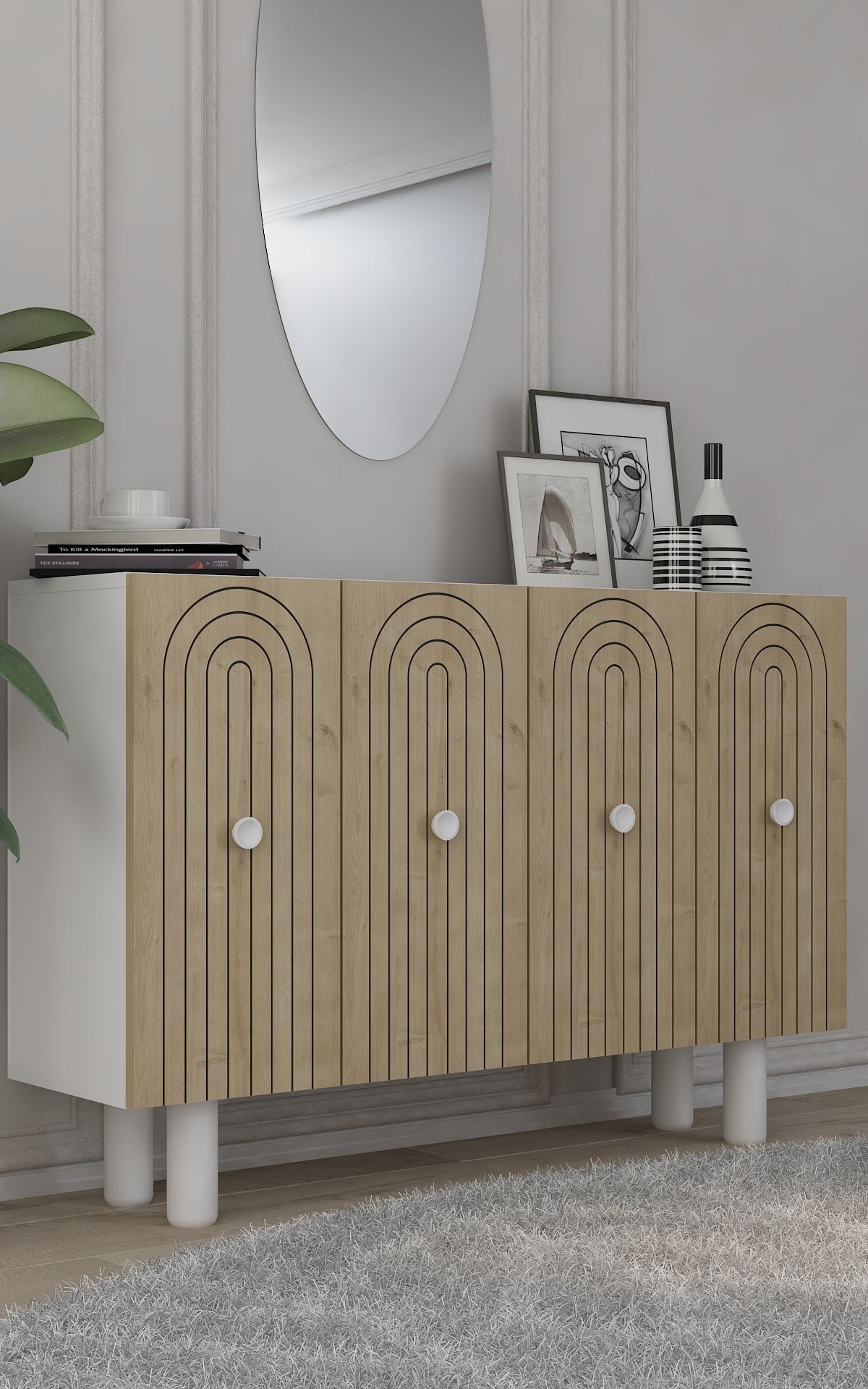 Aparador – 120cm x 75cm x 29,6cm – Branco e Carvalho Safira – Aglomerado revestido de melamina