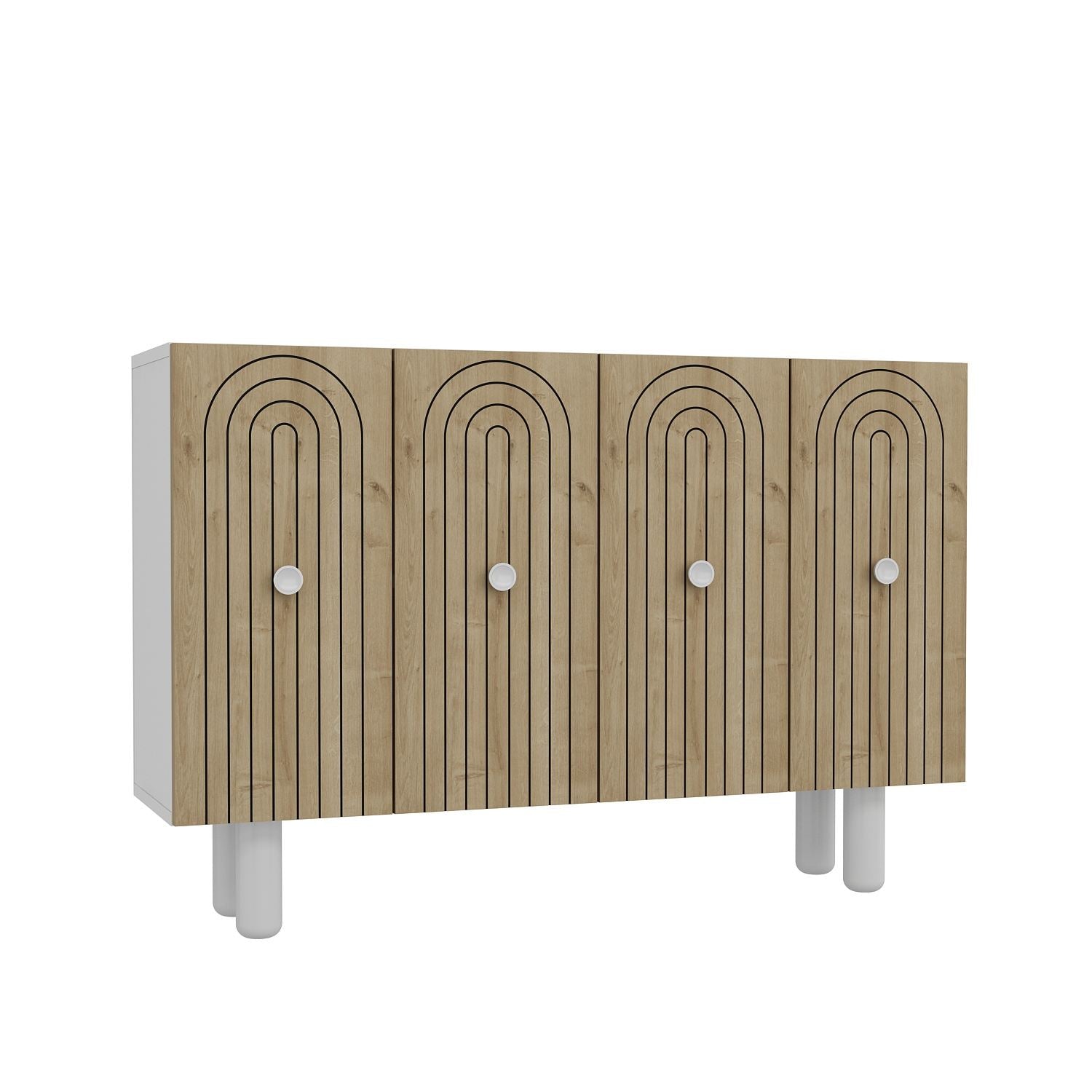 Aparador – 120cm x 75cm x 29,6cm – Branco e Carvalho Safira – Aglomerado revestido de melamina
