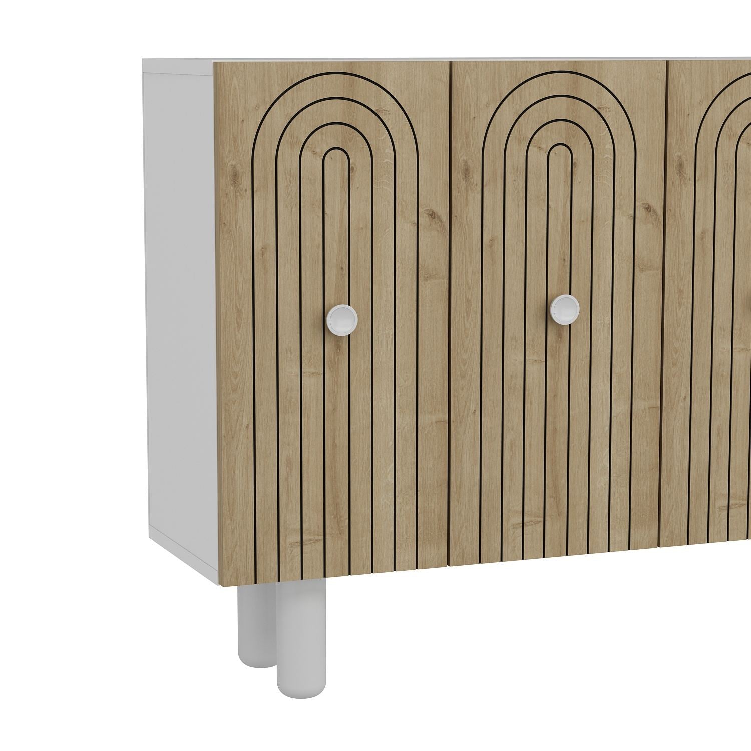 Aparador – 120cm x 75cm x 29,6cm – Branco e Carvalho Safira – Aglomerado revestido de melamina
