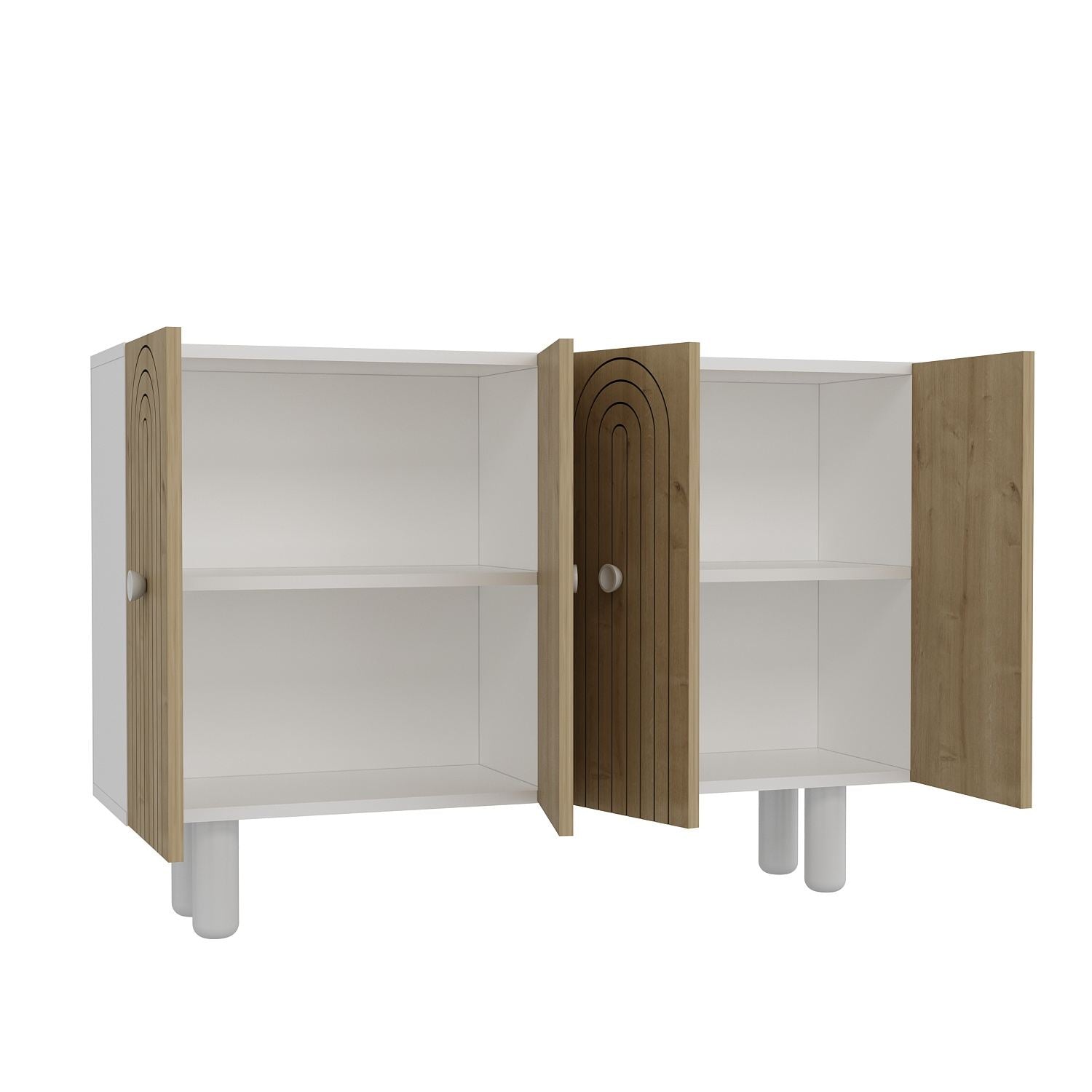 Aparador – 120cm x 75cm x 29,6cm – Branco e Carvalho Safira – Aglomerado revestido de melamina