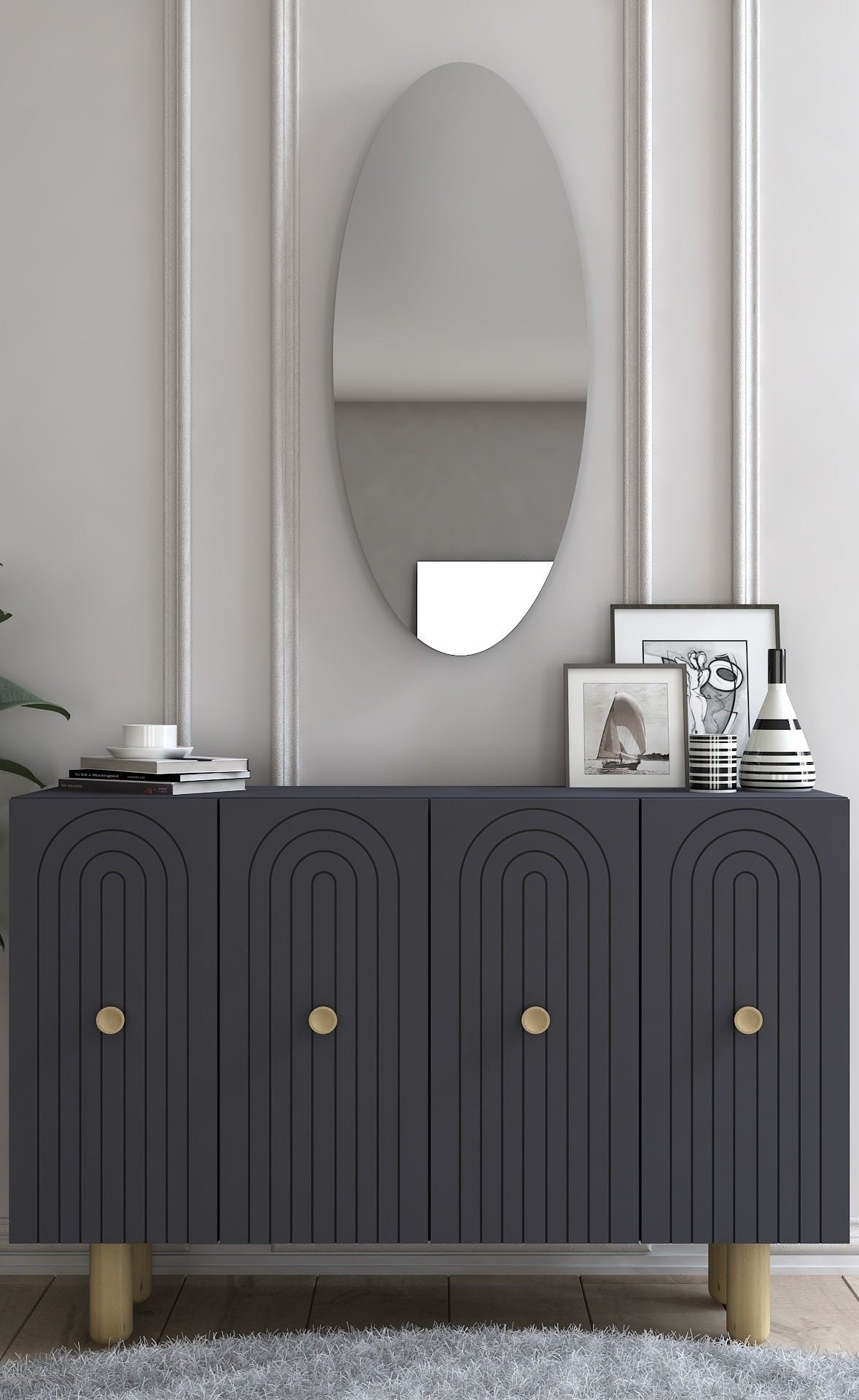 Aparador – 120 cm x 75 cm x 29,6 cm – Antracite – Painel de Partículas Revestido em Melamina