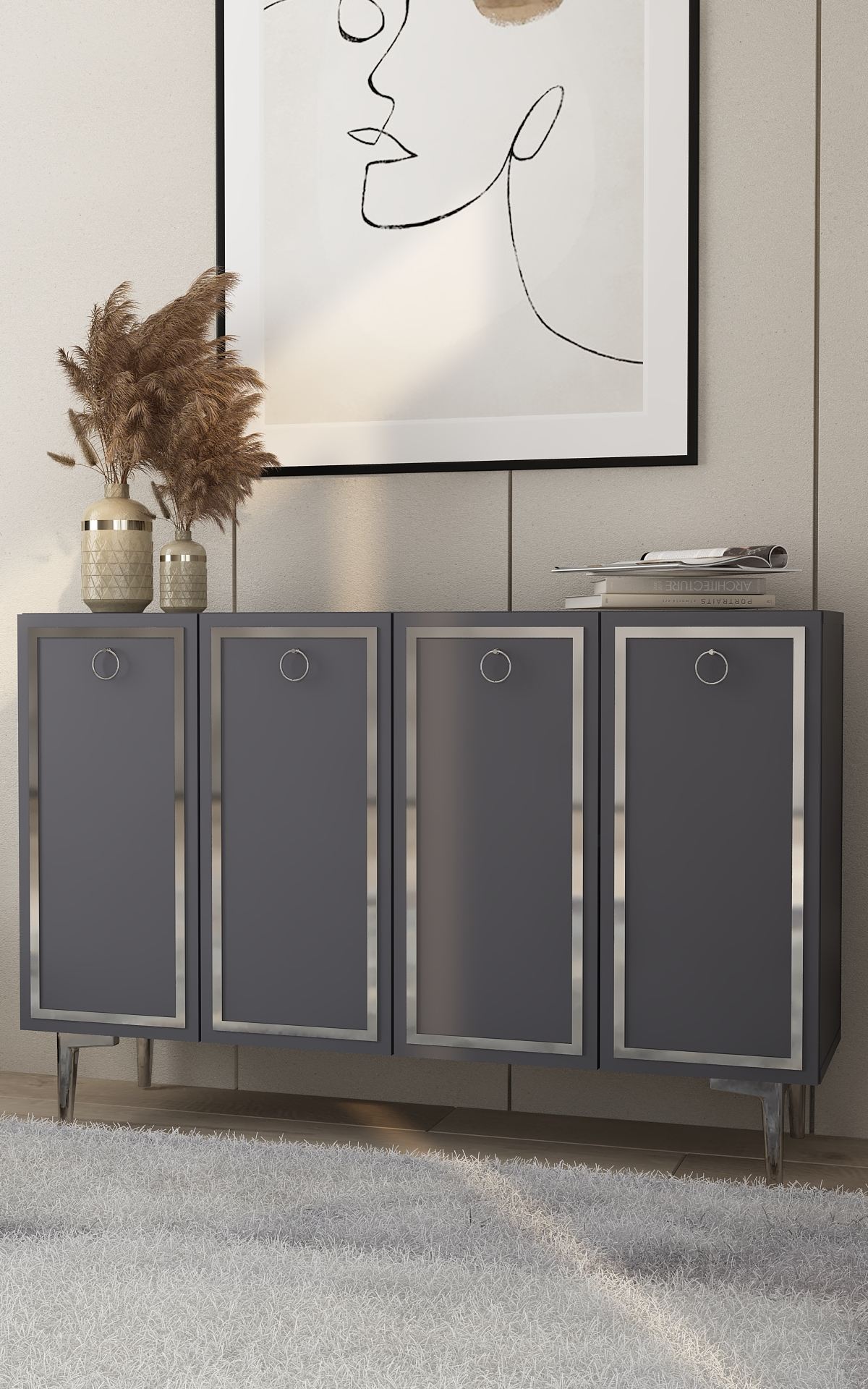 Aparador – 120cm x 75cm – Antracite e Prata – Aglomerado