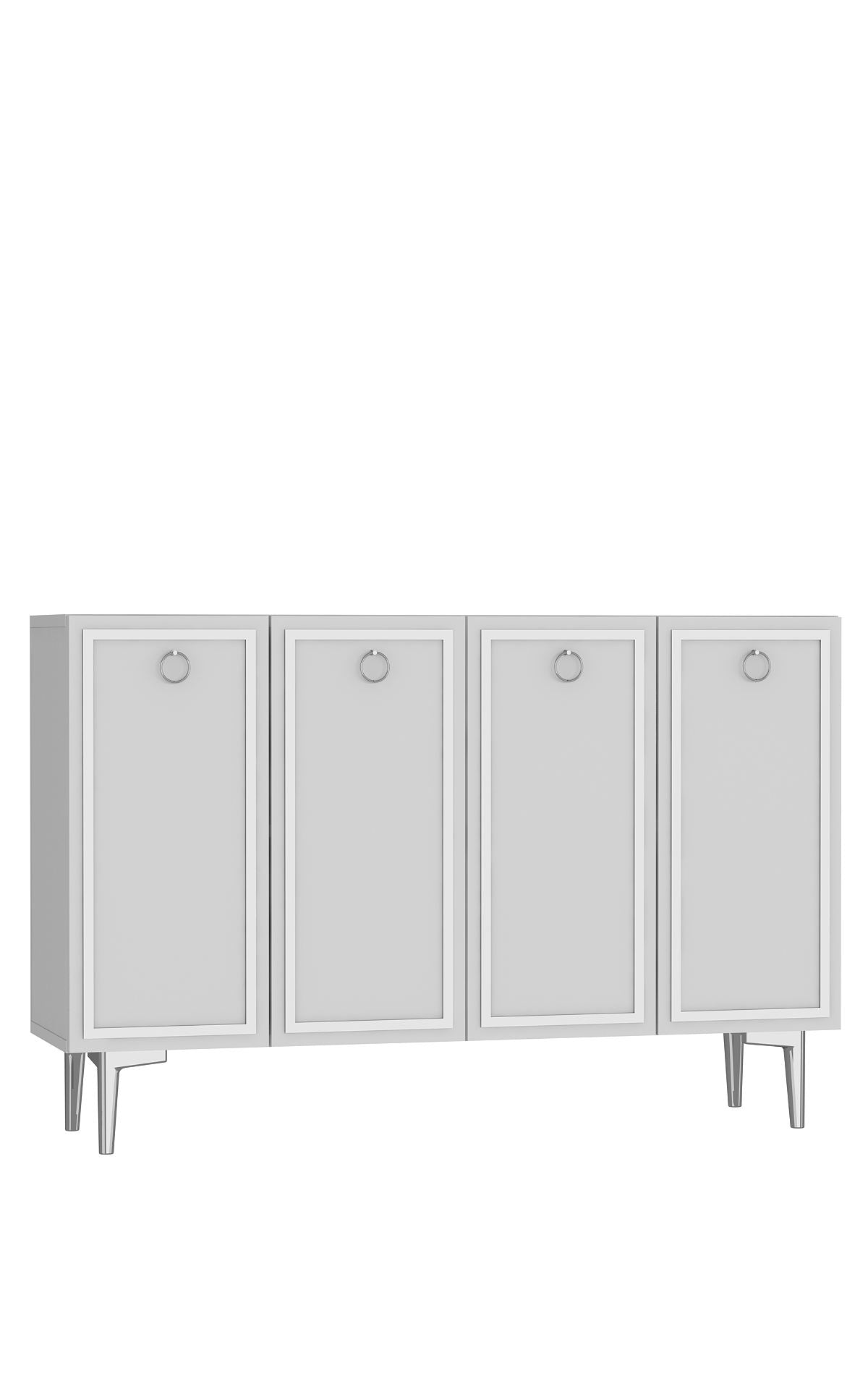 Aparador – 120 cm x 75 cm x 29,6 cm – Branco e Prata – Painel de partículas revestido de melamina