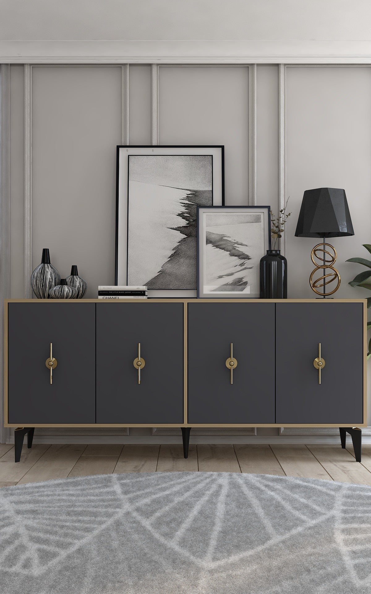 Aparador – 180cm x 82,6cm x 35cm – Carvalho Safira e Antracite – Aglomerado revestido de melamina