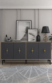 Aparador – 180cm x 82,6cm x 35cm – Carvalho Safira e Antracite – Aglomerado revestido de melamina