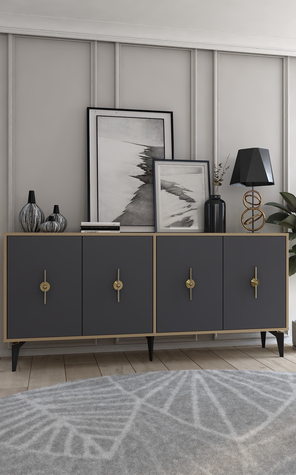 Aparador – 180cm x 82,6cm x 35cm – Carvalho Safira e Antracite – Aglomerado revestido de melamina