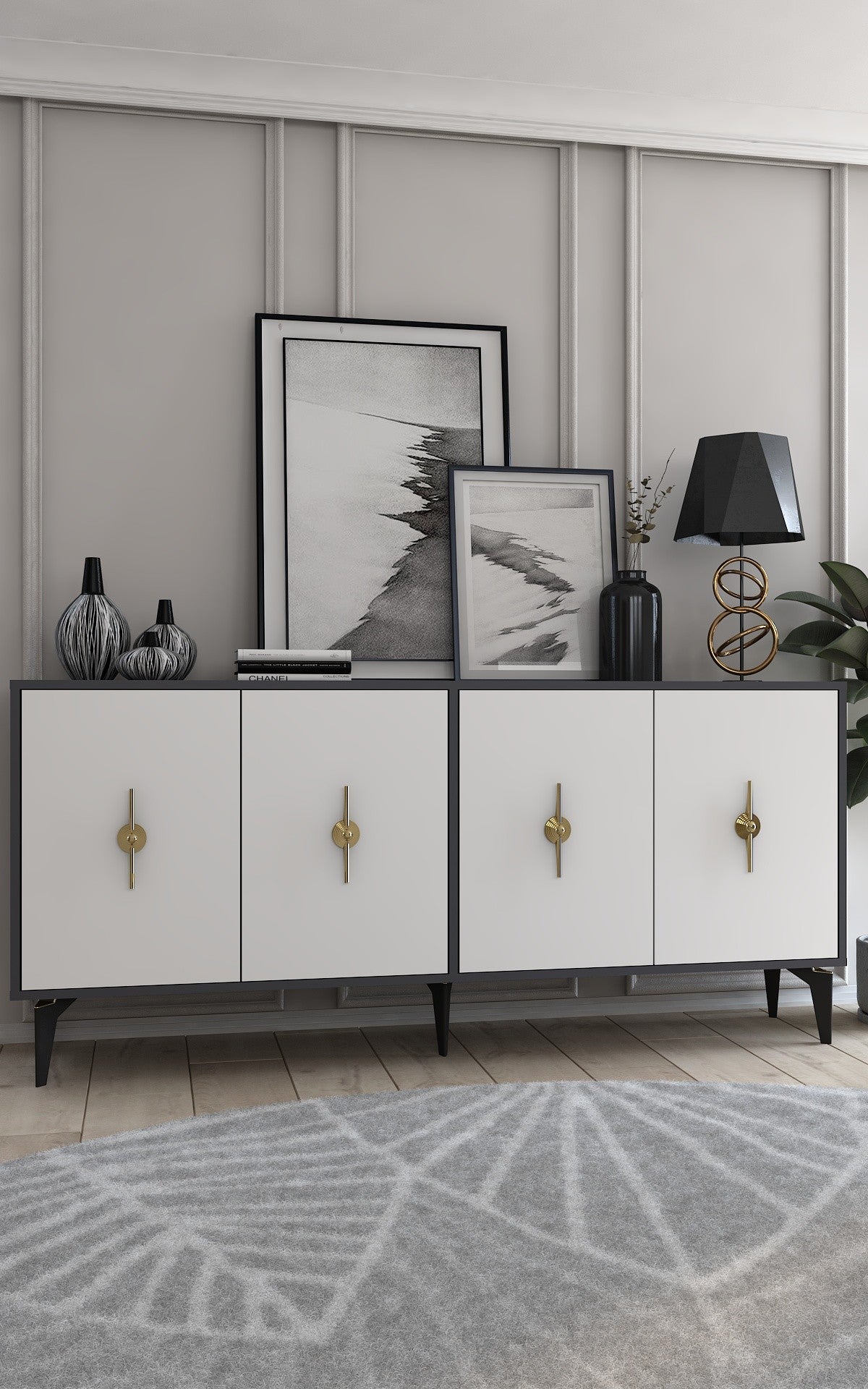 Aparador – 180cm x 82.6cm x 35cm – Antracite e Branco – Melamina