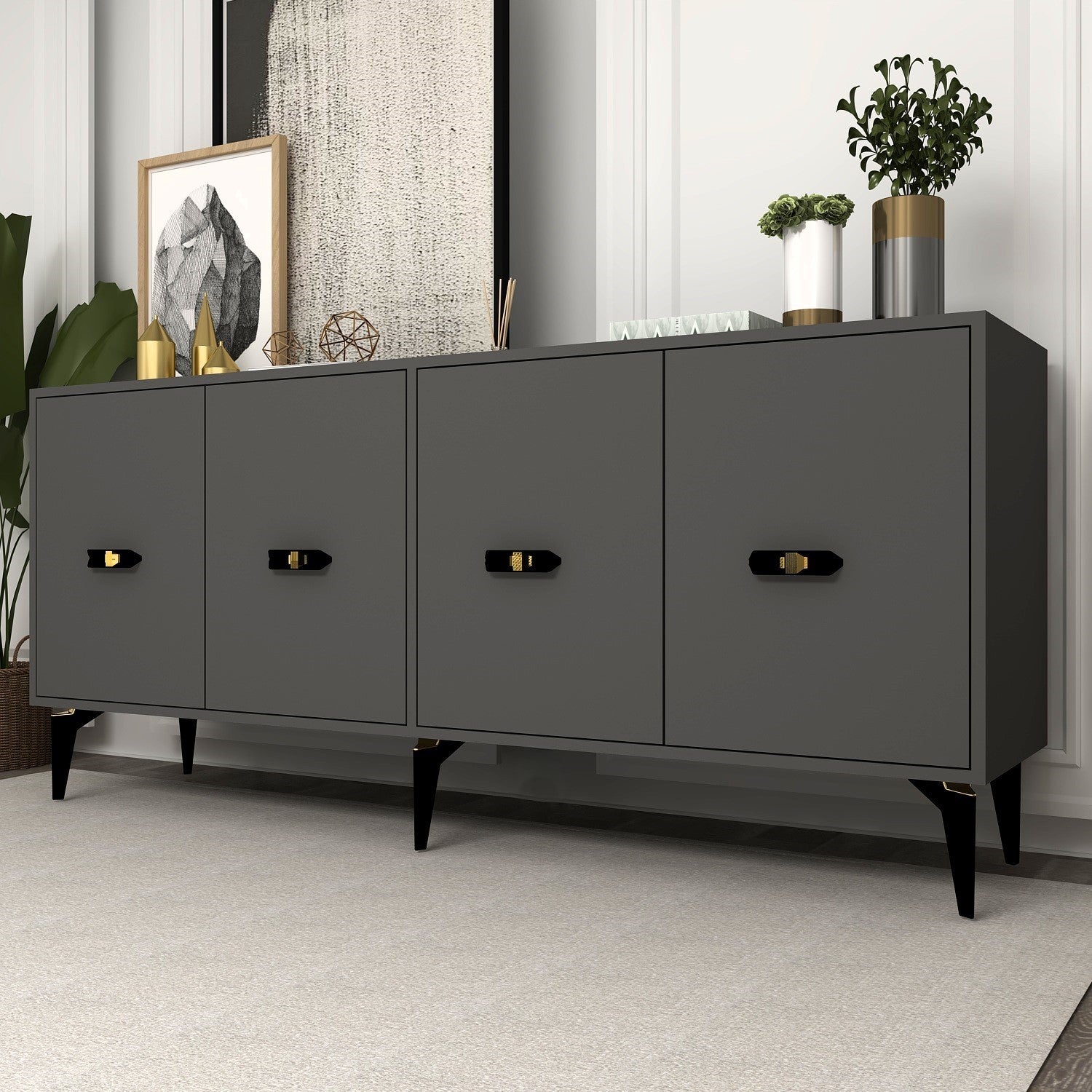 Aparador de Aglomerado Revestido de Melamina – 180 cm x 82,6 cm x 35 cm – Antracite