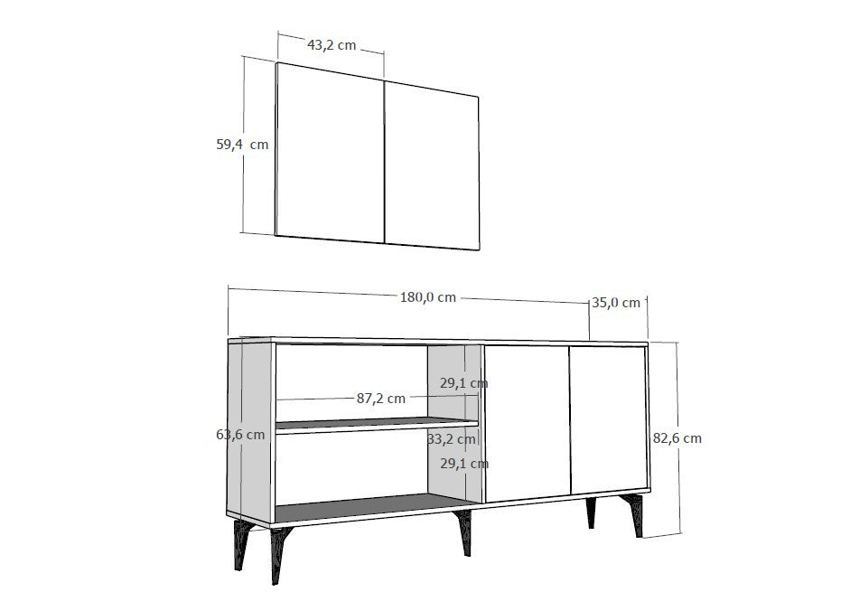 Aparador de Aglomerado Revestido de Melamina – 180 cm x 82,6 cm x 35 cm – Antracite