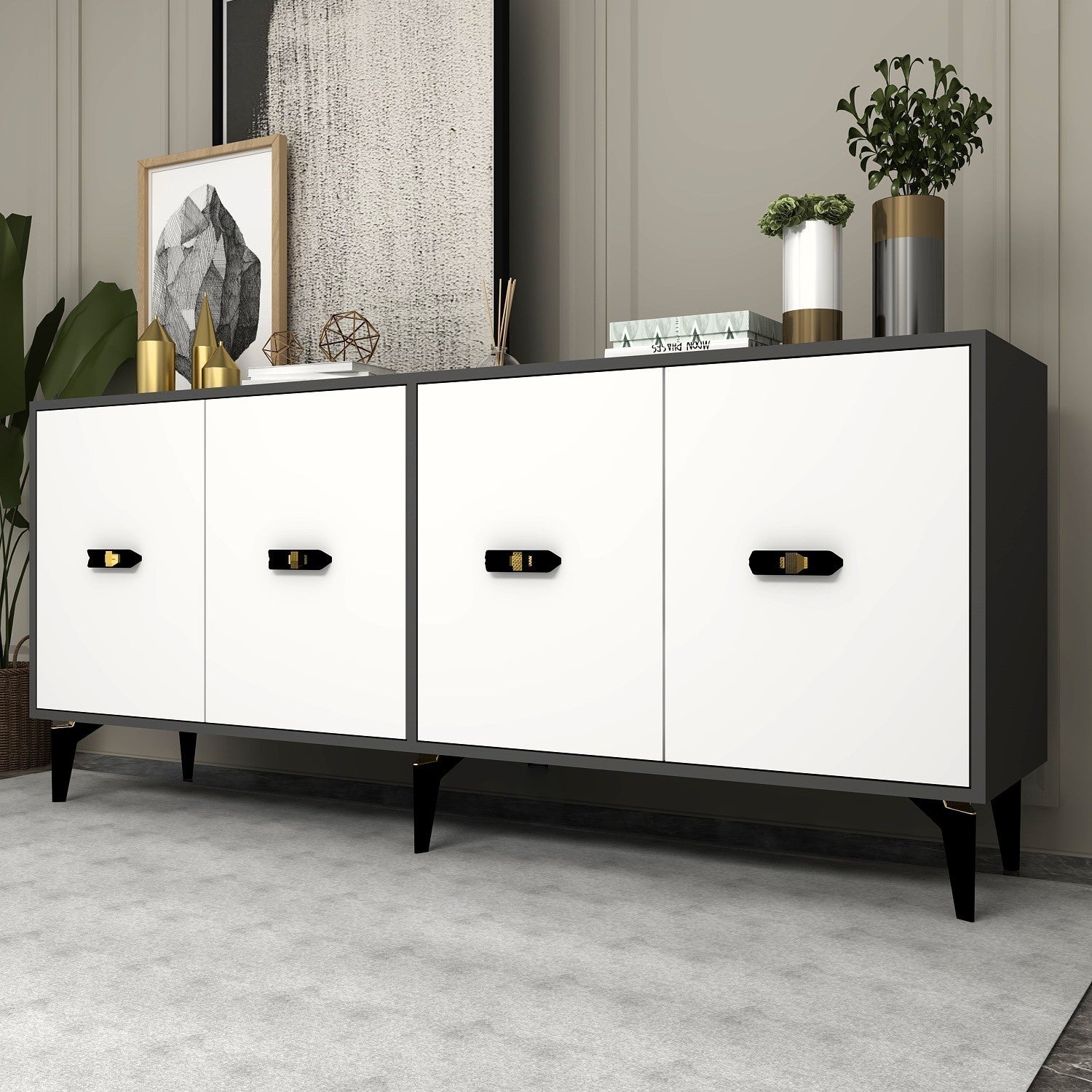 Aparador – 180cm x 82.6cm x 35cm – Antracite e Branco – Melamina