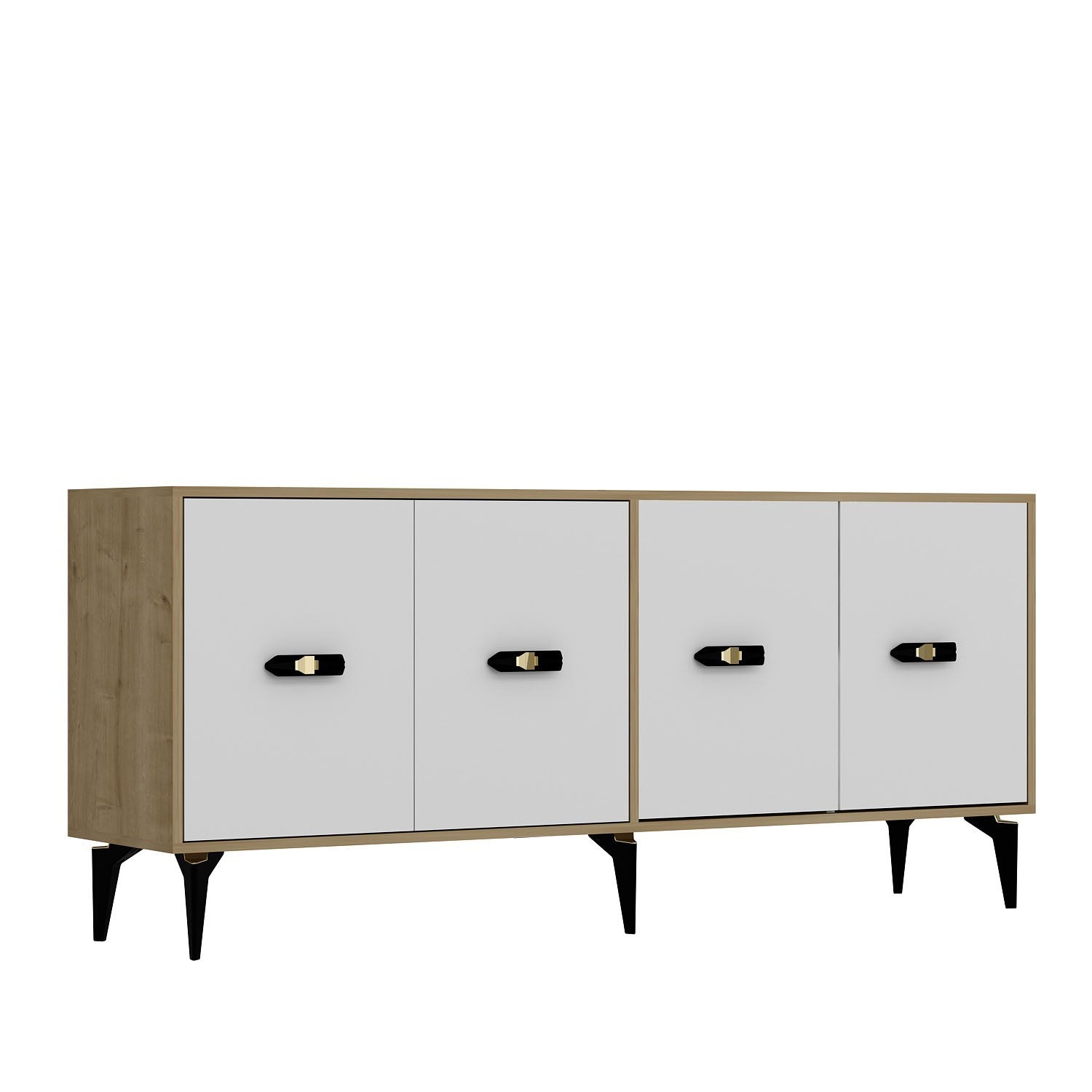 Aparador de aglomerado revestido de melamina – 180cm x 82,6cm x 35cm – Carvalho Safira e Branco
