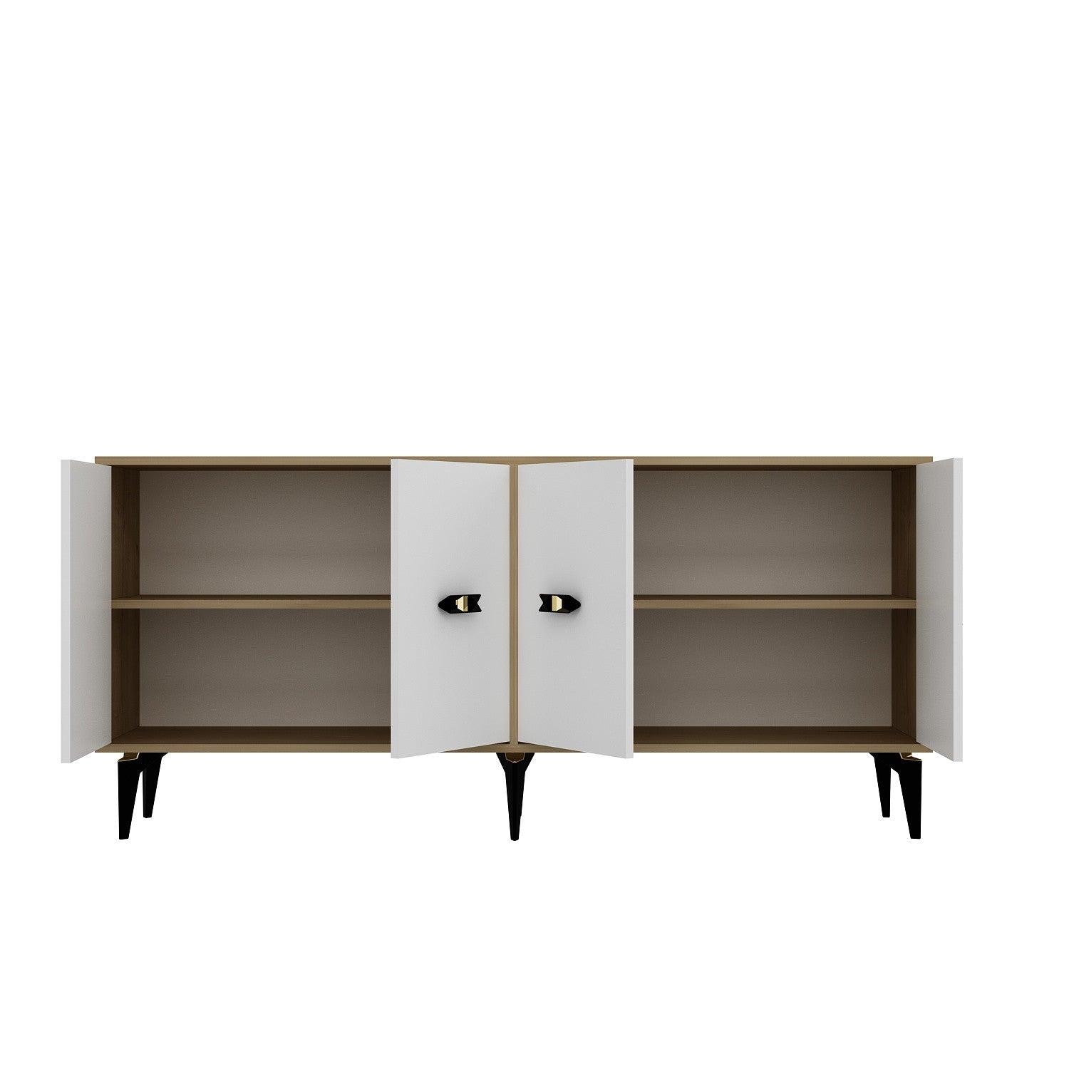 Aparador de aglomerado revestido de melamina – 180cm x 82,6cm x 35cm – Carvalho Safira e Branco