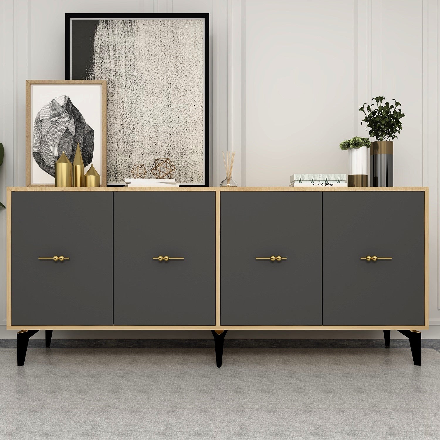 Aparador – 180 cm x 82,6 cm x 35 cm – Carvalho Safira e Antracite – Aglomerado