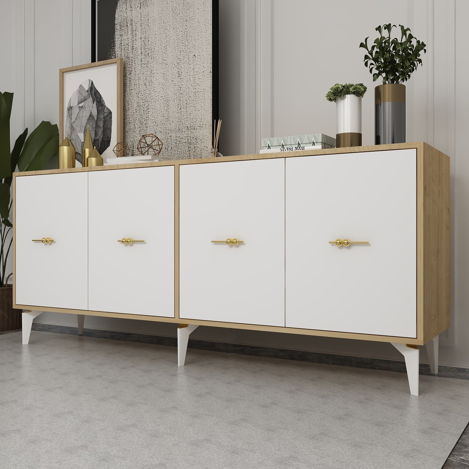 Aparador – 180cm x 82,6cm x 35cm – Carvalho Safira e Branco – Aglomerado revestido de melamina
