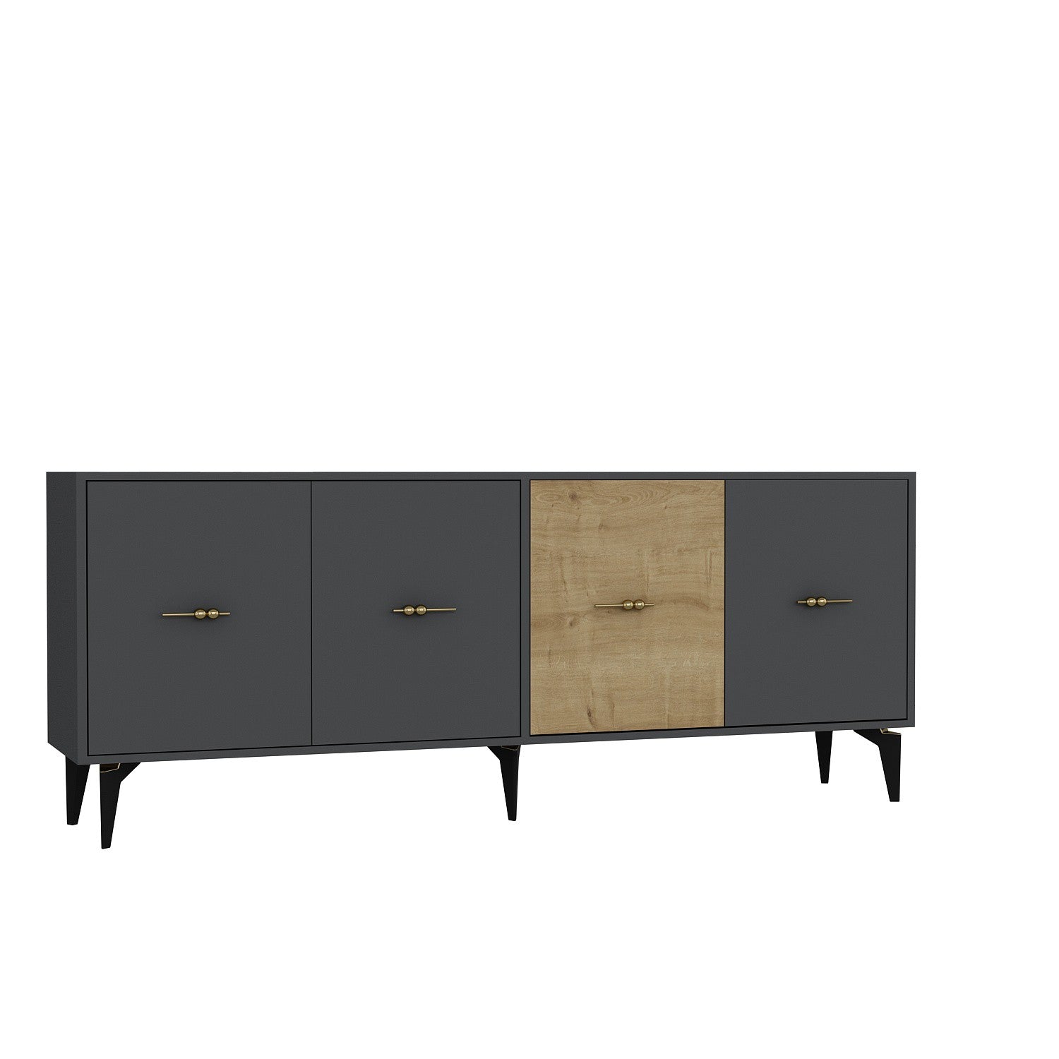 Aparador de Aglomerado Revestido de Melamina – 180 cm x 82,6 cm x 35 cm – Antracite e Carvalho Safira