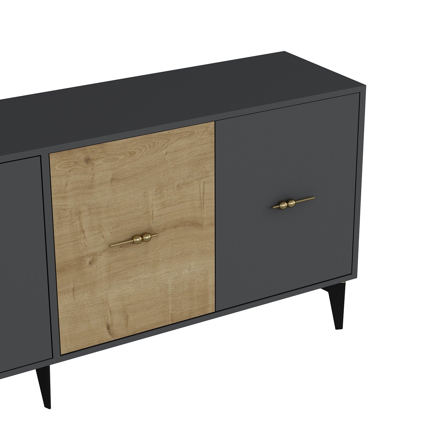 Aparador de Aglomerado Revestido de Melamina – 180 cm x 82,6 cm x 35 cm – Antracite e Carvalho Safira