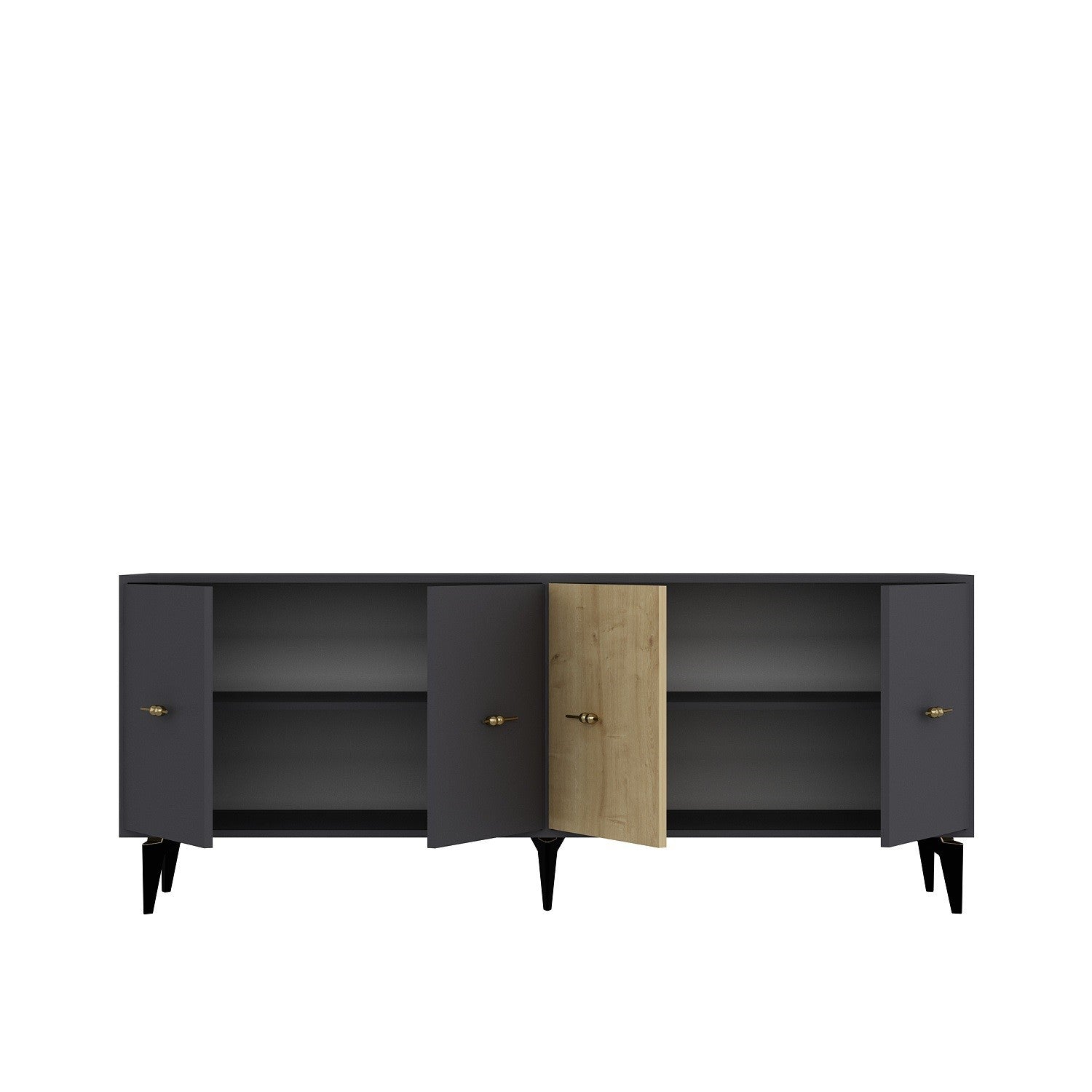 Aparador de Aglomerado Revestido de Melamina – 180 cm x 82,6 cm x 35 cm – Antracite e Carvalho Safira