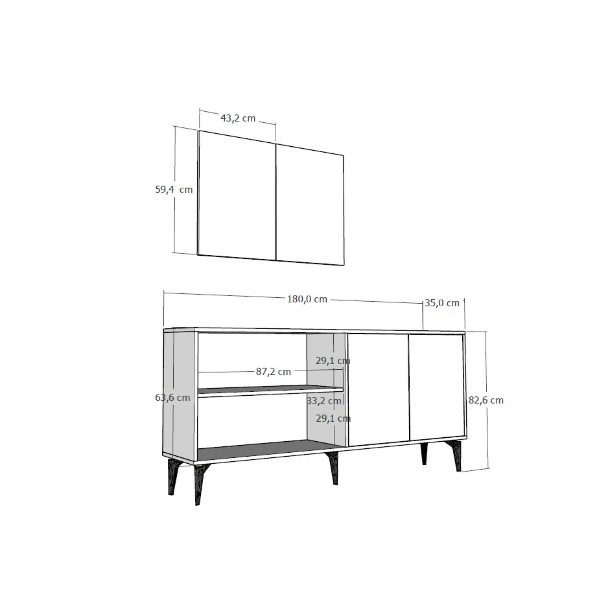 Aparador de Aglomerado Revestido de Melamina – 180 cm x 82,6 cm x 35 cm – Antracite e Carvalho Safira